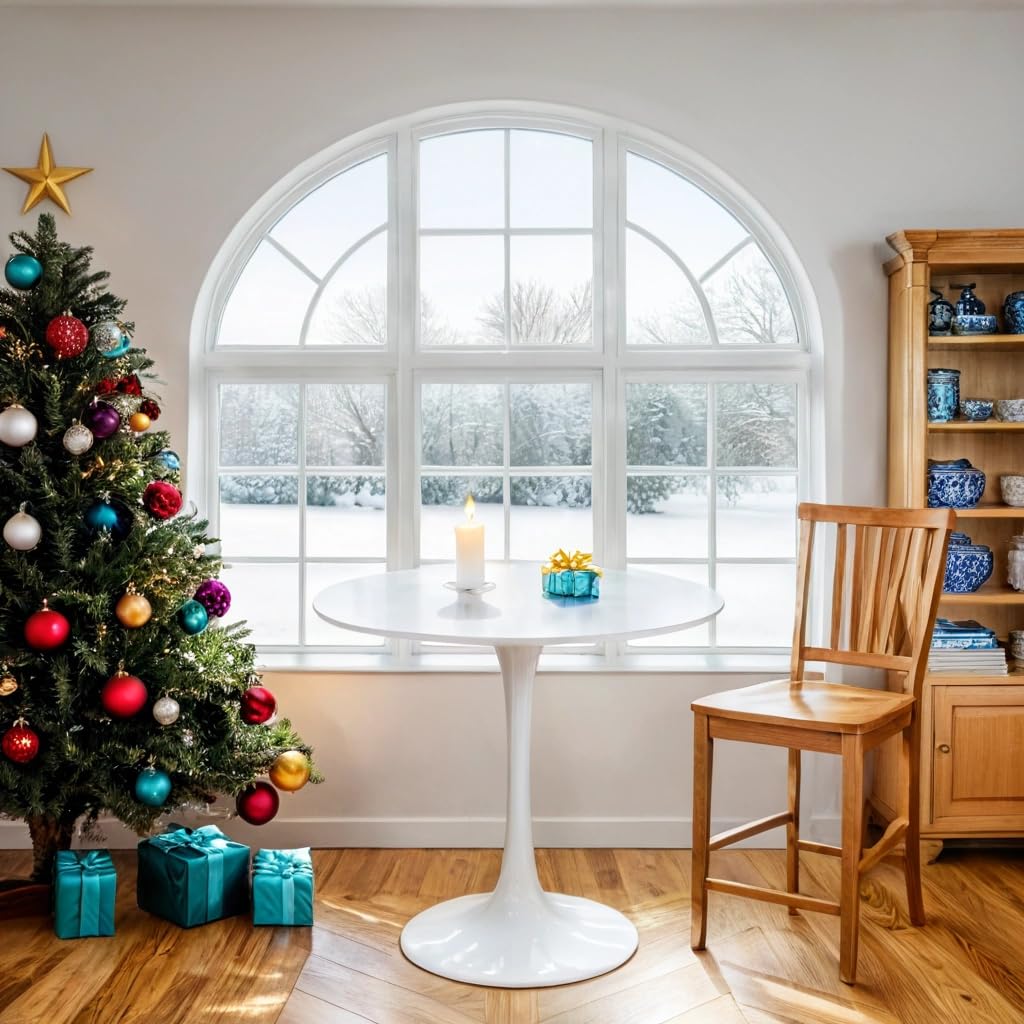 Modern Round Tulip Dining Table - 24 Inch White Kitchen Table with Sturdy Metal Base | Perfect for Small Spaces, Seats 2-4 | Ideal for Living Rooms, Cafés, Christmas Decor & Compact Apartments | Versatile as Dining Table, Coffee Table or Breakfast Nook Centerpiece