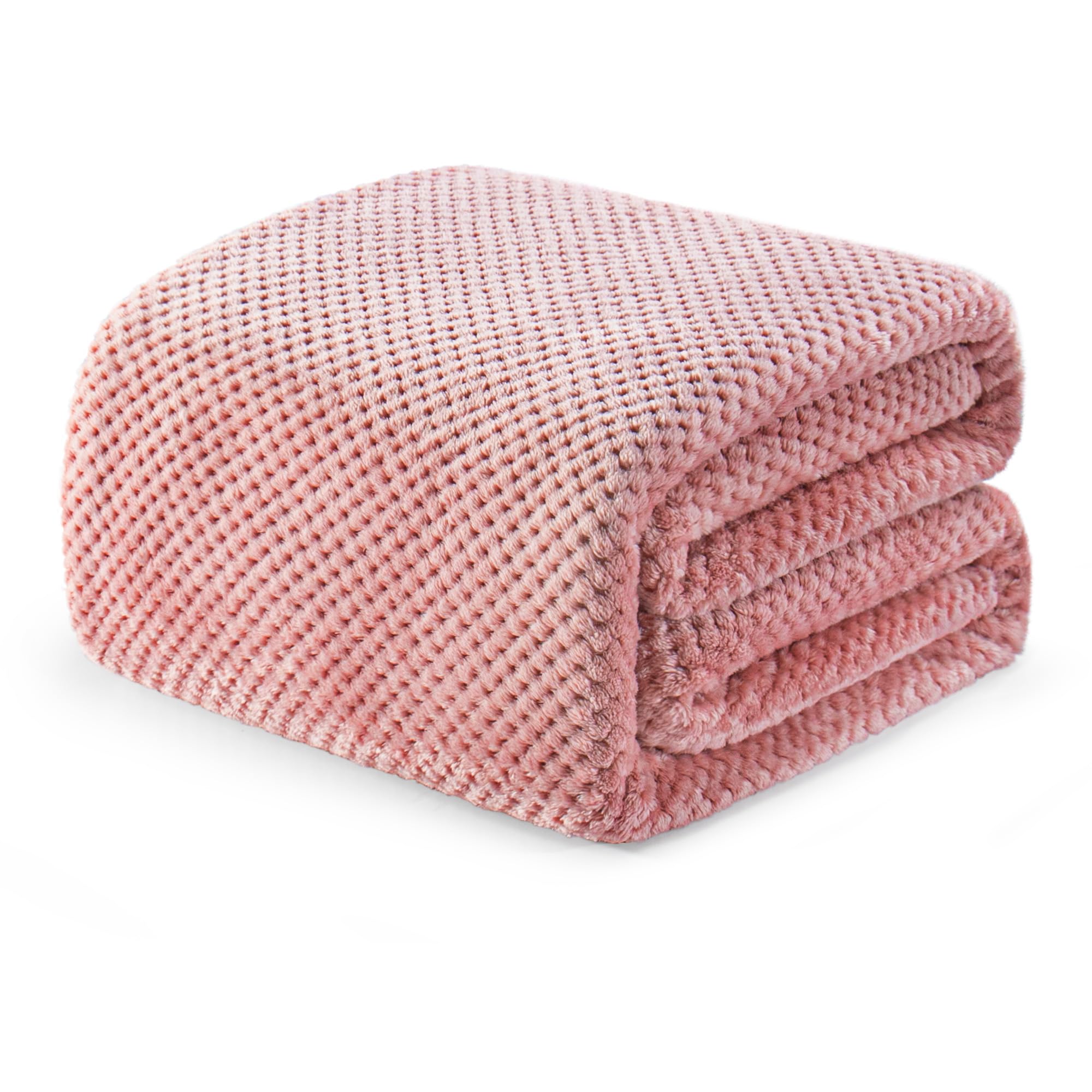 Premium King Size Fleece Blend Bed Blanket - Ultra Soft & Warm Waffle Textured Throw for Couch, Sofa & Bed | Cozy, Lightweight & Fuzzy (Dusty Pink, 90x104 Inches) - Perfect for Winter Nights, Movie Time & Guest Rooms