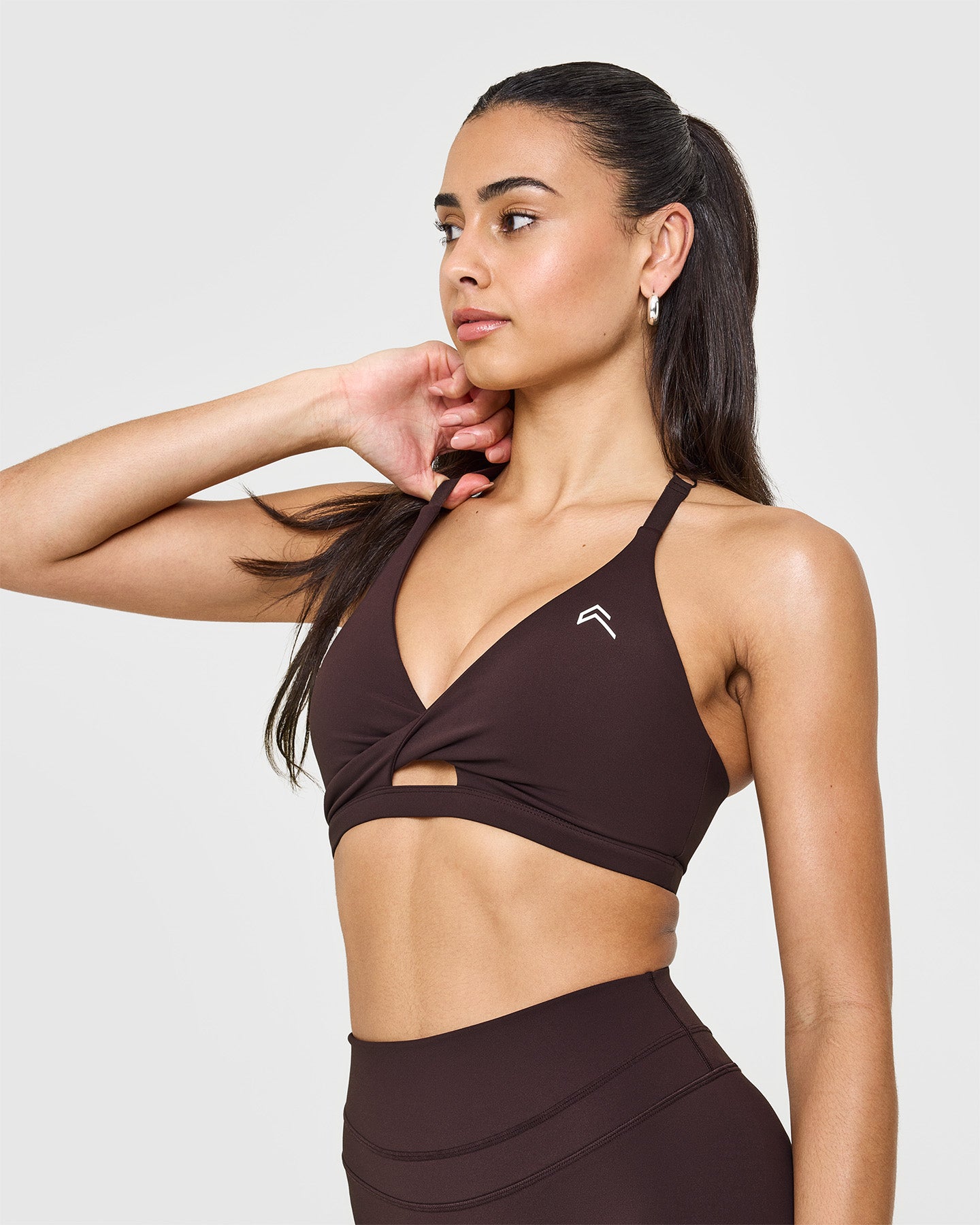 High Support Unified Twist Sports Bra in Plum Brown - Perfect for Yoga, Running & Gym Workouts