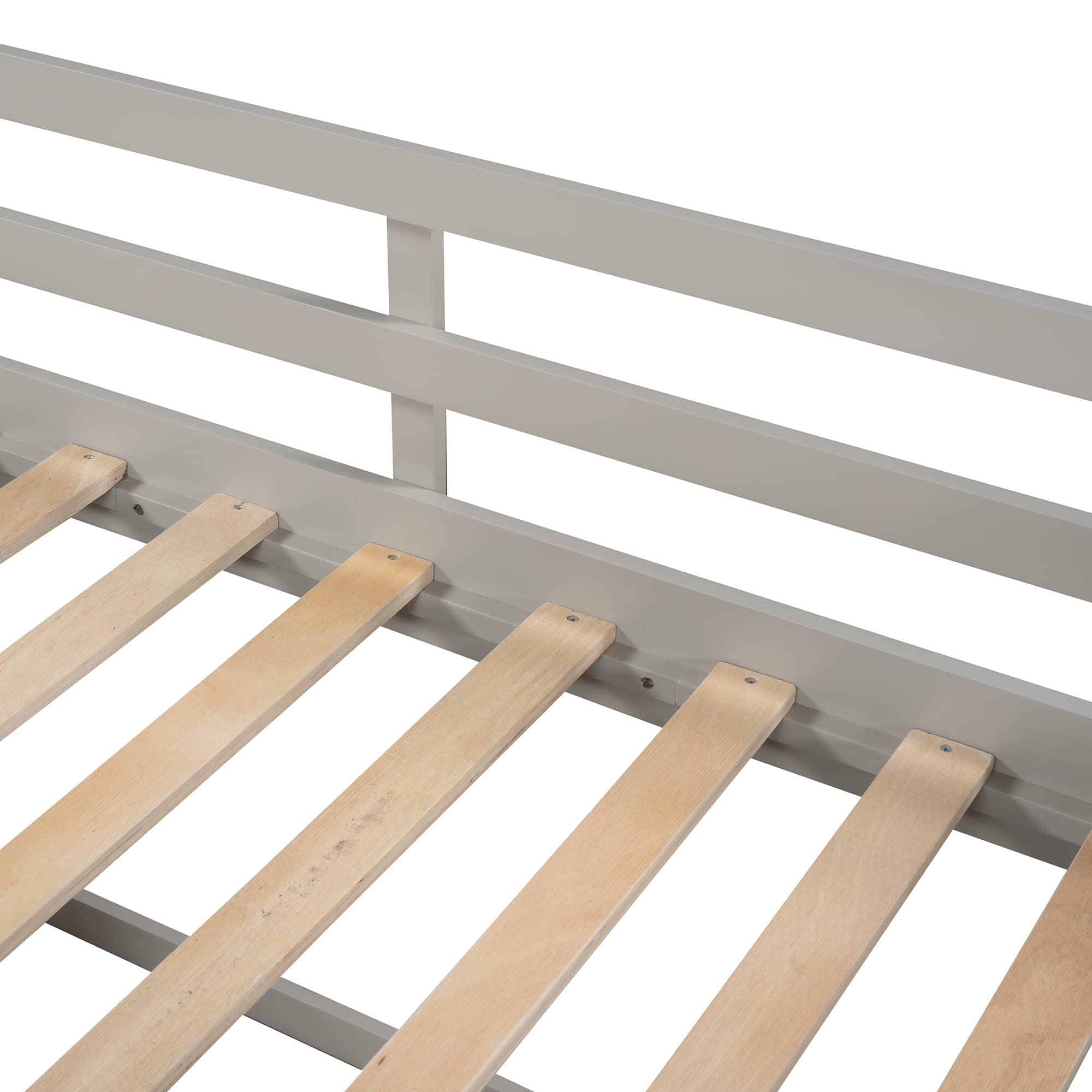 **Twin Size Low Loft Bed with Storage - Solid Wood Frame, Shelves & Drawers - Kids Bed with Ladder & Full-Length Guardrail - No Box Spring Needed (Antique Gray) - Perfect for Small Rooms, Dorms & Kids' Bedrooms**