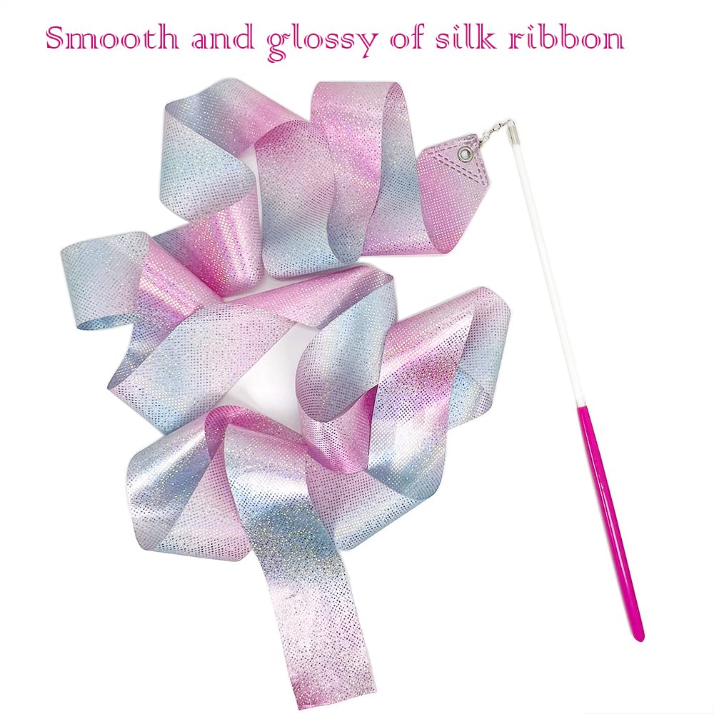 HZMM 78.7 Inch Sparkling Dance Ribbon Streamer with Wand, Twirling Rhythmic Gymnastics Ribbon for Kids Girls Adults, Artistic Dancing Training, Talent Shows, Performances, and Stage Events