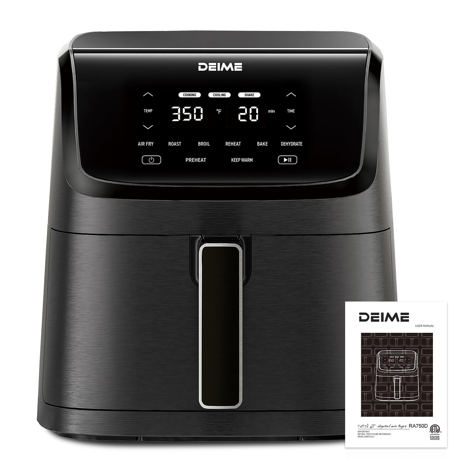 DEIME 7.2 QT 1700W Air Fryer Oven - Large Capacity Oil Free Cooker with 12 Presets, Visible Window & LCD Touch Screen - Customizable Cooking, Nonstick Basket (Black) - Perfect for Healthy Meals, Snacks & Family Dinners