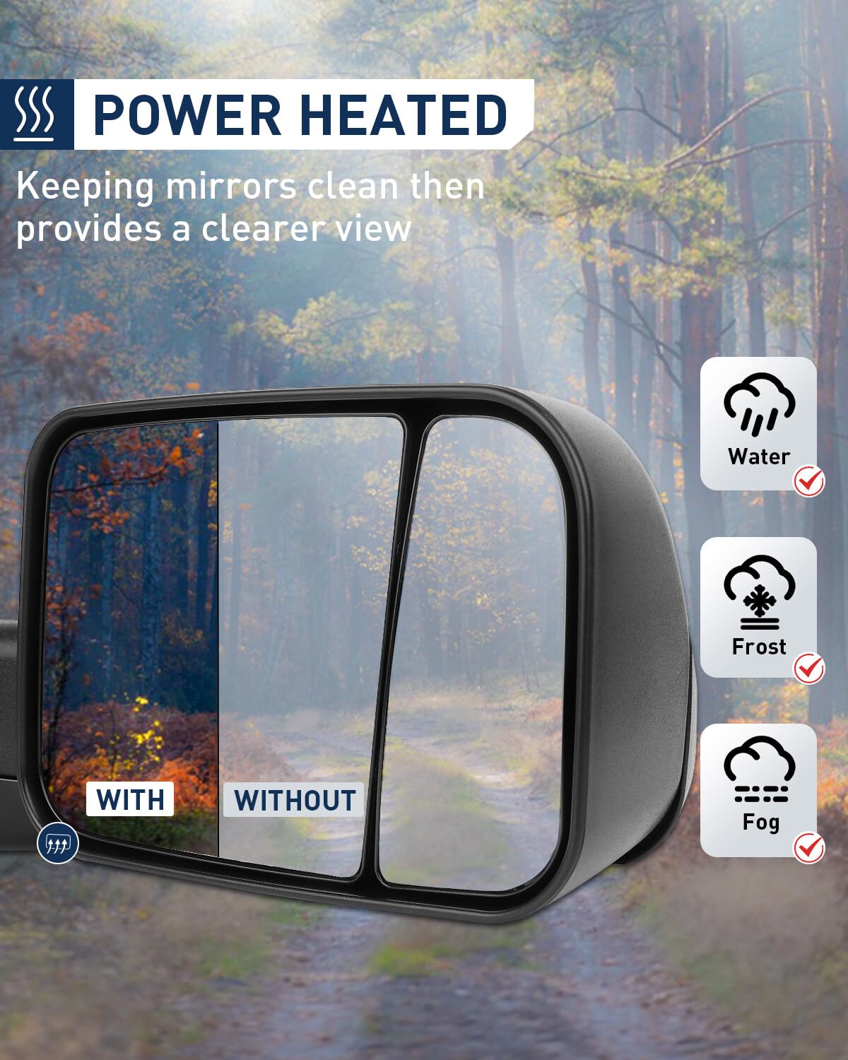 ECCPP Power Heated Towing Mirrors for 1998-2002 Dodge Ram 1500/2500/3500 Trucks - Black Textured - Perfect for Off-Roading & Heavy-Duty Towing