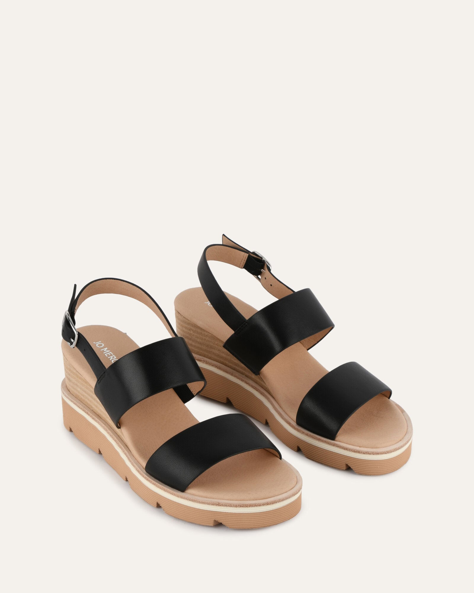 KINNEY Women's Black Leather Wedge Sandals - Comfortable & Stylish for Summer, Beach, and Casual Outings