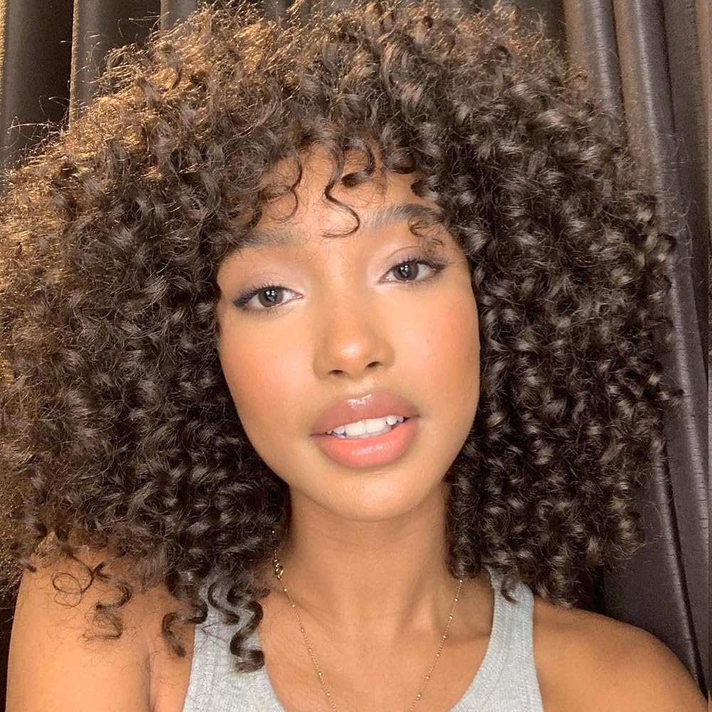 180% Density Short Curly Human Hair Bob Wig with Bangs - Loose Deep Wave 20 Inch O Scalp Top Wig for Black Women | Perfect for Daily Wear, Parties & Special Occasions
