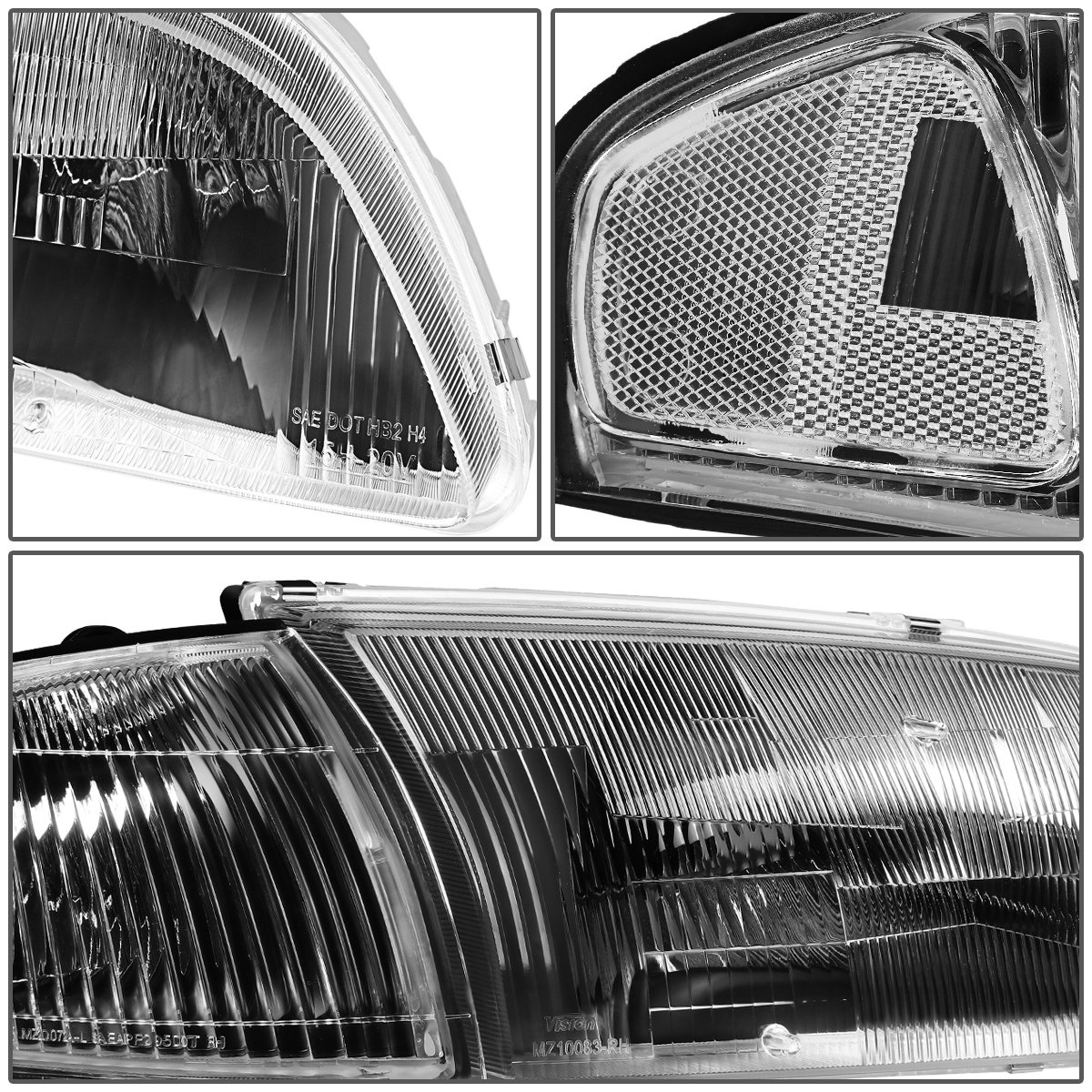 DNA Motoring HL-OH-063-BK-CL1 Black Housing Headlights & Corner Lights for 1998-1999 Mazda 626 - Replacement Headlight Assembly - Perfect for Night Driving & Car Restoration Projects