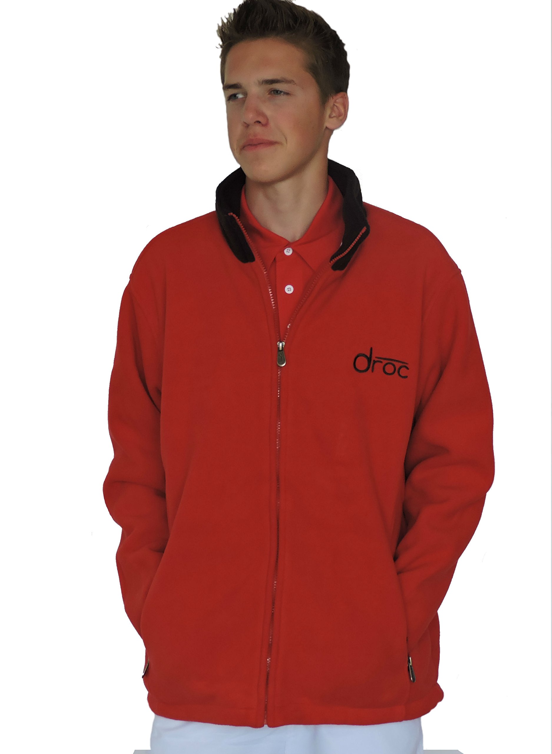 DROC Men's Winter Polar Fleece Jacket - Red & Black Diamond Pattern, Warm Fleece Lined Coat for Outdoor Activities, Hiking & Casual Wear