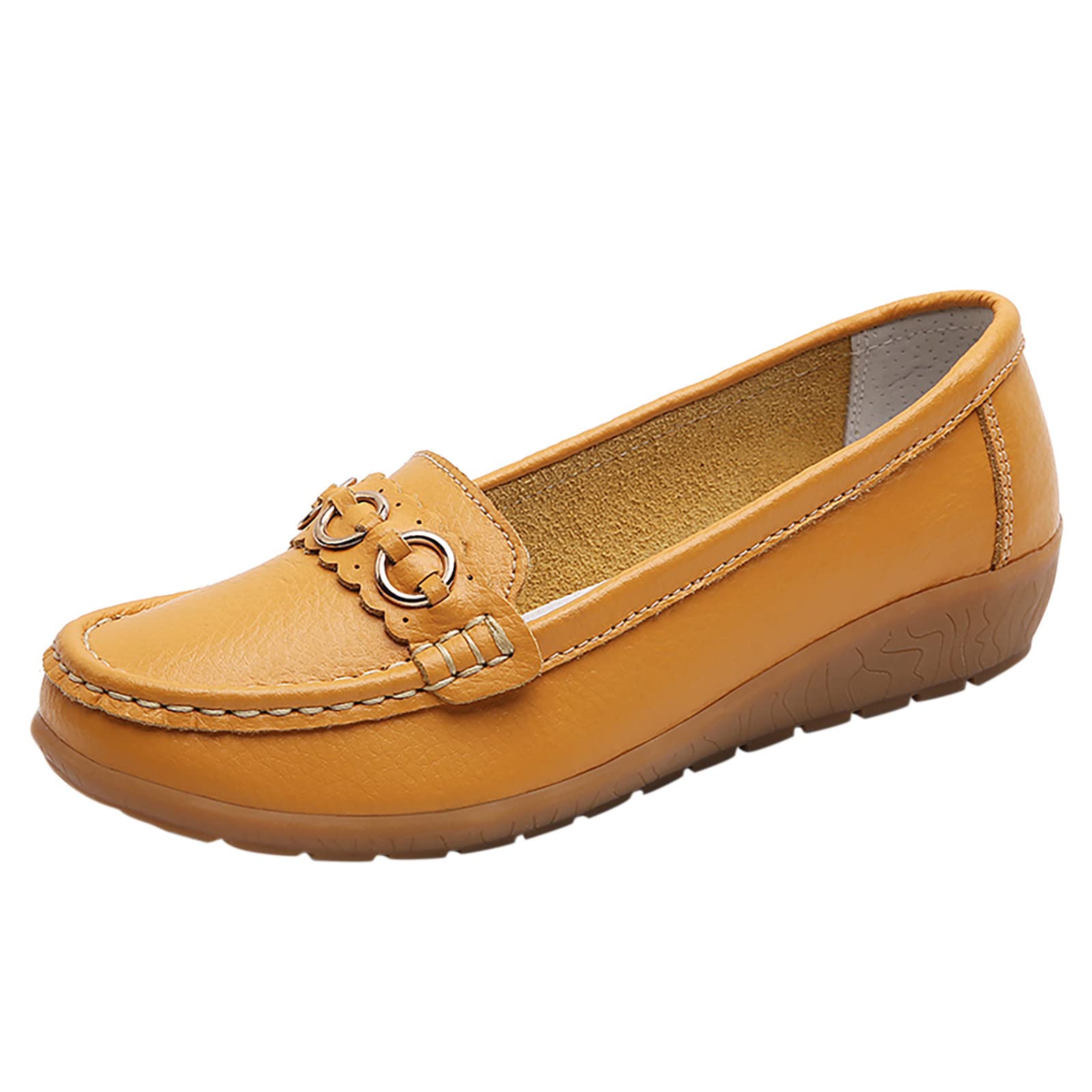 HCJYAL Women's Leather Slip-On Loafers - Comfortable Flat Shoes for Walking & Work - Size 11 Wide Width - Perfect for Office, Travel & Casual Wear