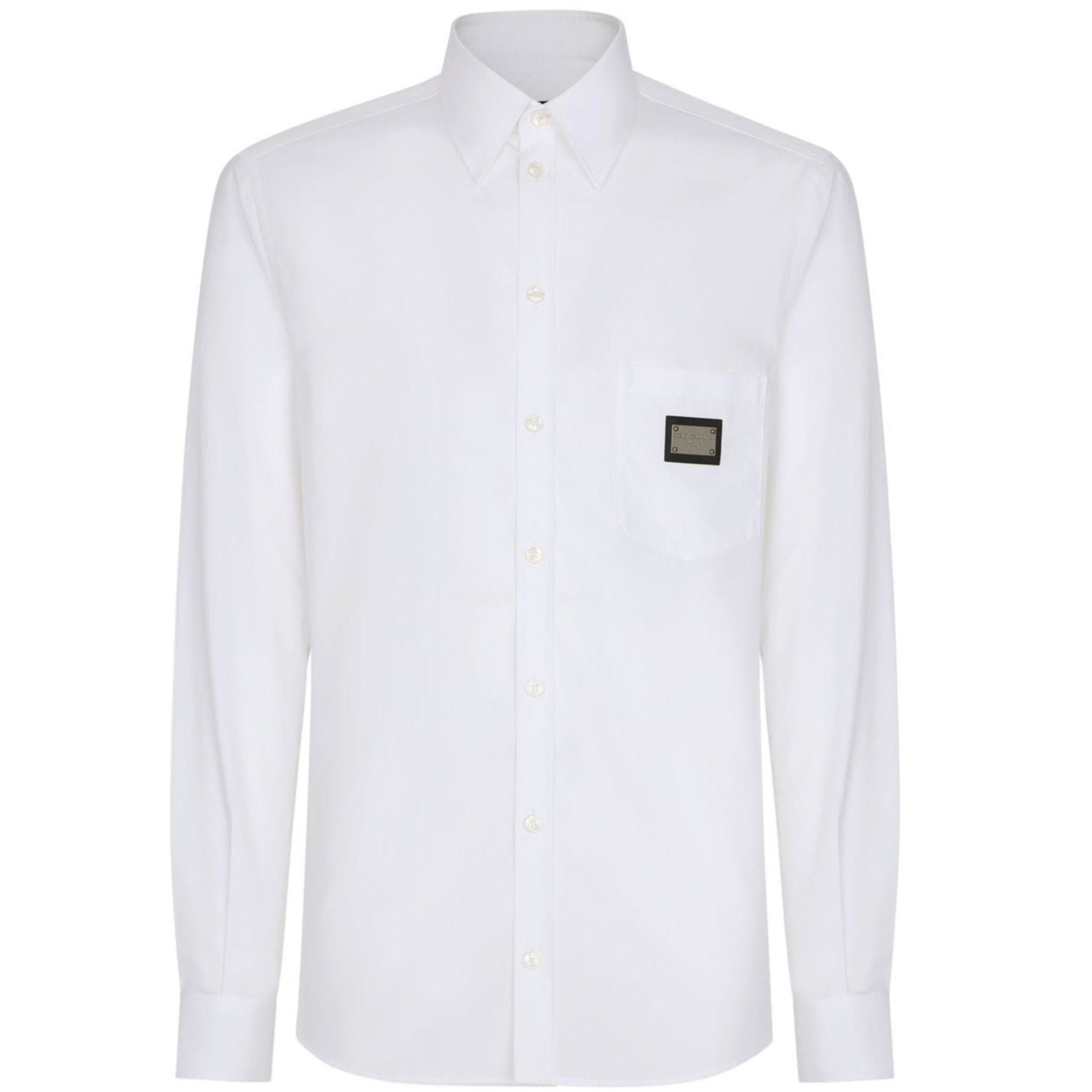 Dolce & Gabbana White Plaque Embroidered Shirt for Men | Luxury Designer Casual Wear | Perfect for Parties, Weddings & Special Occasions