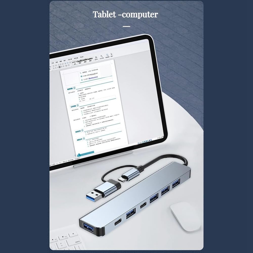7-in-1 USB C Hub Splitter with 4 USB Ports & 2 USB-C Ports - Multi-Port Adapter for Laptop, PC, Phone, Tablet - Perfect for Home Office, Travel & Multi-Device Charging