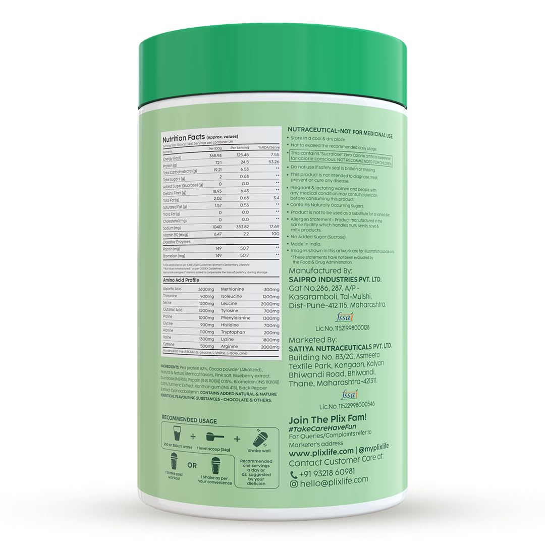 PLIX EVOLVE Performance Plant Protein Powder - Chocolate Flavor 1Kg for Muscle Gain & Recovery | Vegan Protein Drink with B12 Vitamin to Boost Immunity | No Added Sugar | Perfect for Post-Workout & Healthy Lifestyle