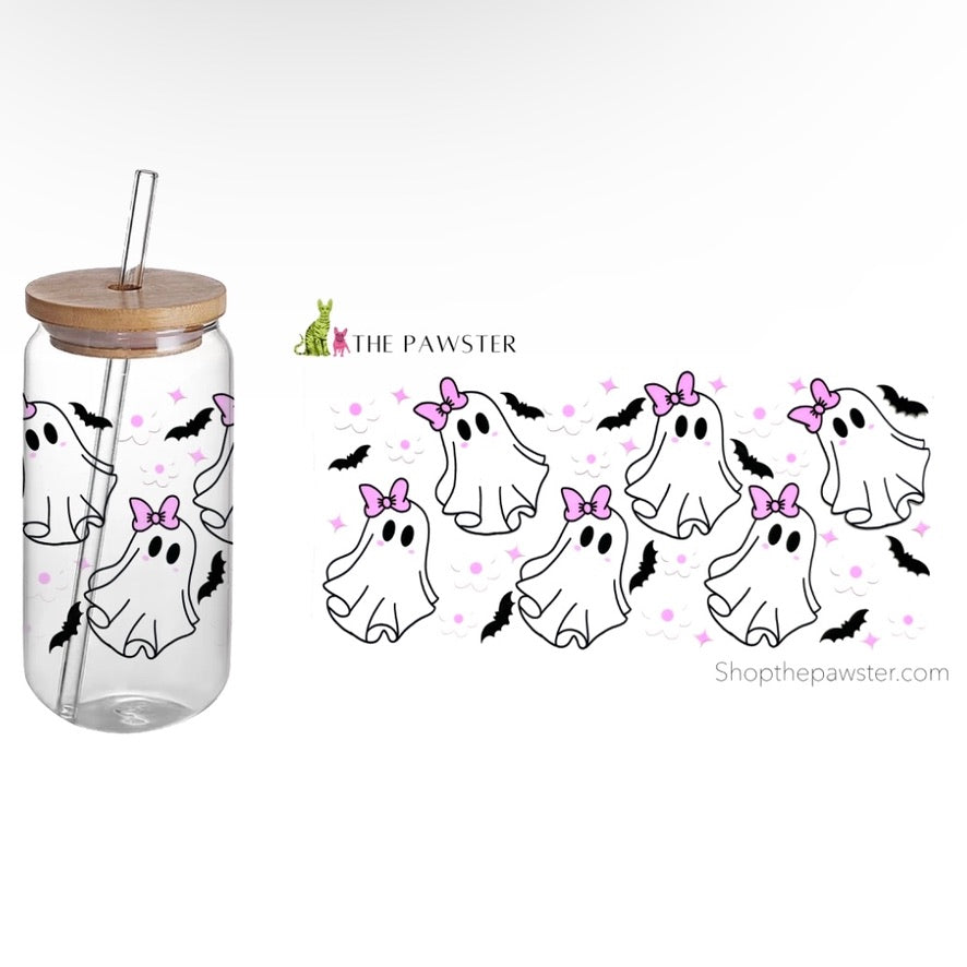 #138 Girly Ghost 16oz Cup Wrap - Cute Halloween Tumbler Sleeve for Coffee, Tea & Cold Drinks - Perfect for Halloween Parties, Office Use & Gift Giving