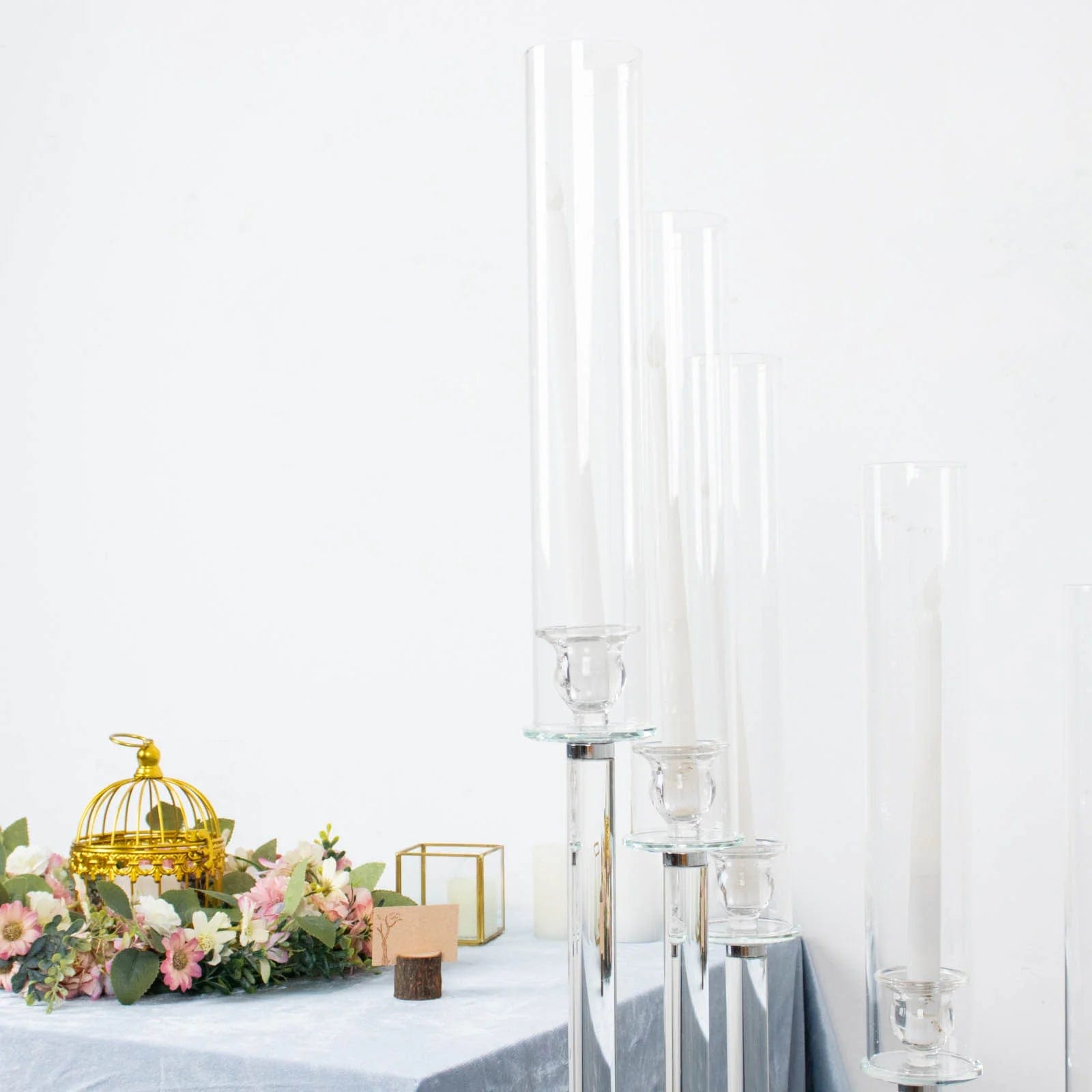 4.5 ft Tall 12-Arm Crystal Glass Square Candelabra Taper Candle Holder - Clear Elegant Centerpiece for Wedding, Dining Table & Home Decor