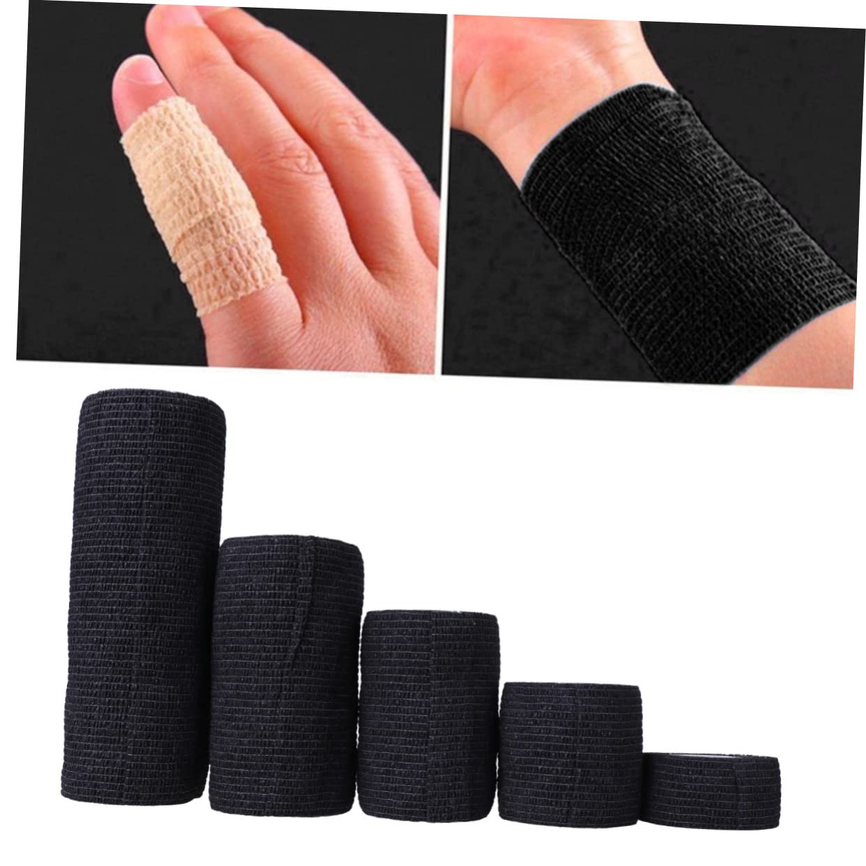 INOOMP 10 Pcs Cohesive Bandage Tape - Waterproof Self-Adhesive Wrap for Sports, First Aid & Medical Support - Black Athletic Tape for Wrist, Ankle & Knee Injuries - Ideal for Athletes & Physical Therapy