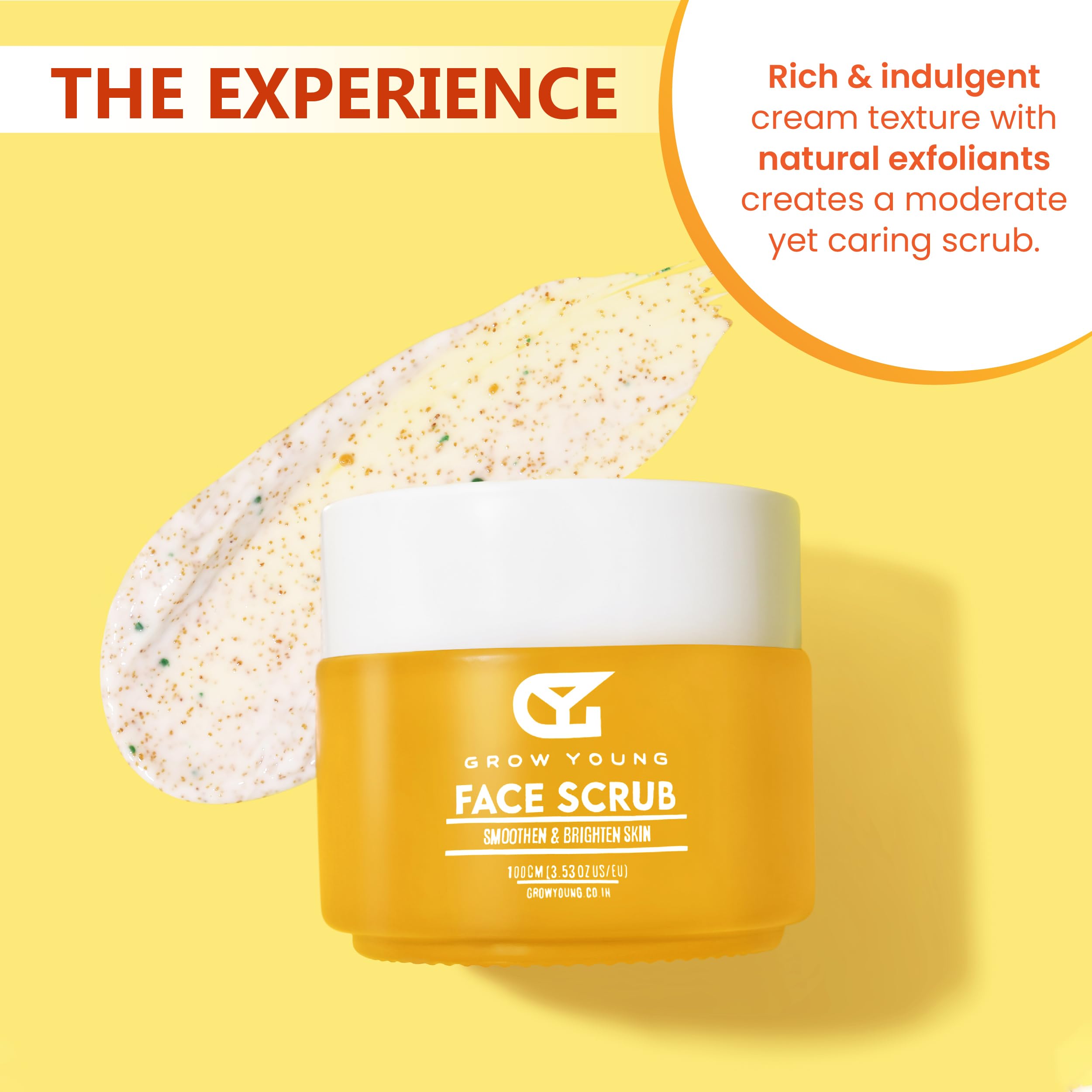Grow Young Turmeric & Aloe Vera Face Scrub - Gentle Exfoliator for Smooth, Clear & Glowing Skin | Natural Depigmentation & Dead Skin Removal | 100g | Perfect for Daily Skincare Routine & Acne-Prone Skin
