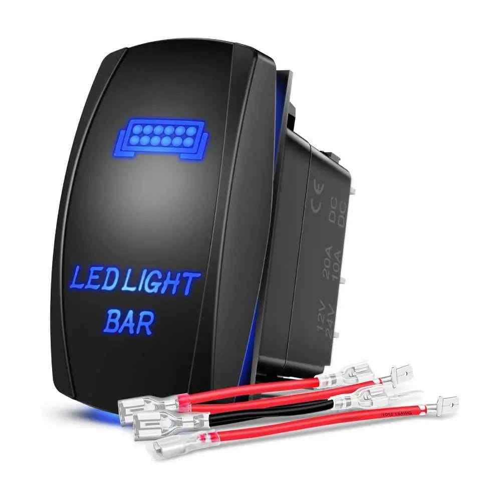 5Pin Laser On/Off LED Light Bar Rocker Switch - Blue Illuminated Toggle for Marine, RV, Truck & Off-Road Vehicles