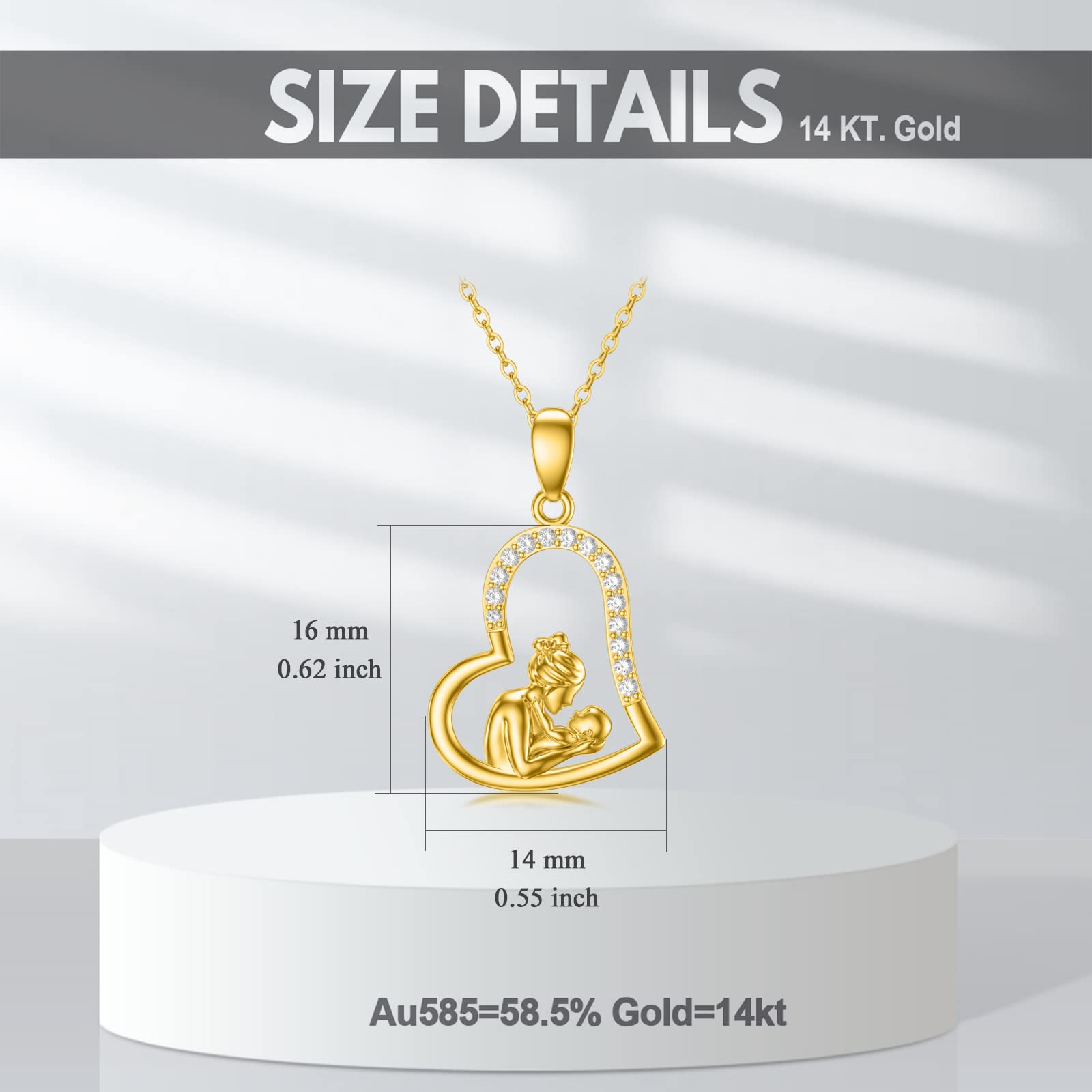 14K Solid Gold Mom Necklace for Women - Heart Pendant Mother Daughter Jewelry Gift for Mother's Day, Birthday & Anniversary | Elegant Everyday Wear & Special Occasion Gift
