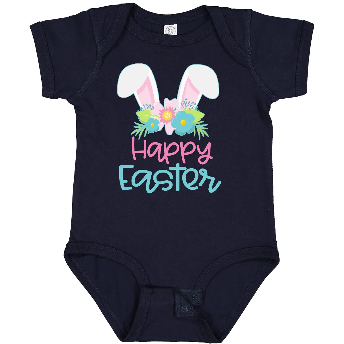 Inktastic Happy Easter Bunny Ears & Flowers Baby Bodysuit - Cute Easter Outfit for Infants, Newborns & Toddlers - Perfect for Easter Photos, Egg Hunts & Family Gatherings
