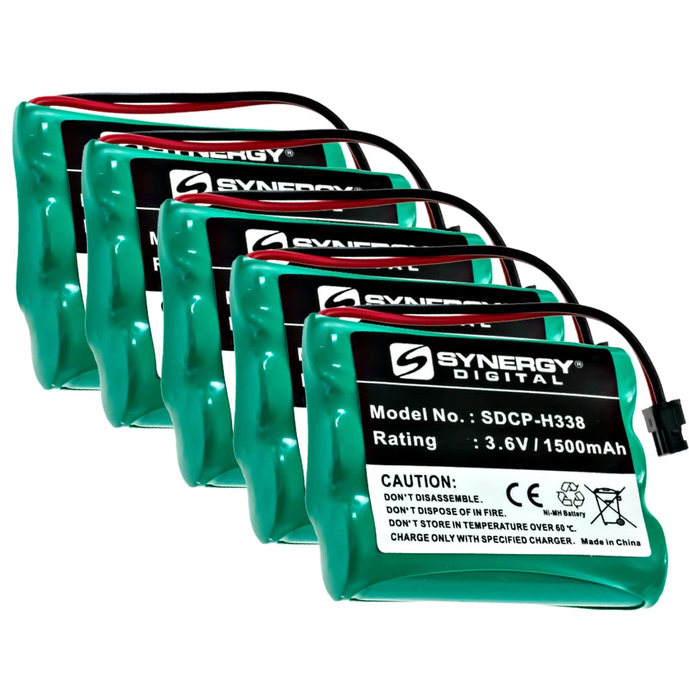 Synergy Digital Cordless Phone Batteries - 5-Pack Ni-MH 3.6V 1500mAh Replacement Batteries for Panasonic KX-TC1738 Cordless Phones | Long-Lasting Power for Home & Office Communication