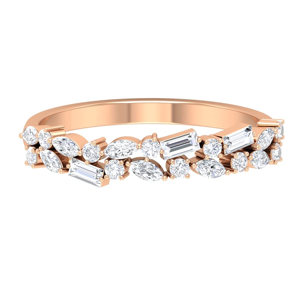 1/2 CT Moissanite Cluster Semi Eternity Ring - 14K Solid Gold Women's Wedding Band, Anniversary Gift for Her - Perfect for Bridal Jewelry, Engagement Rings & Special Occasions