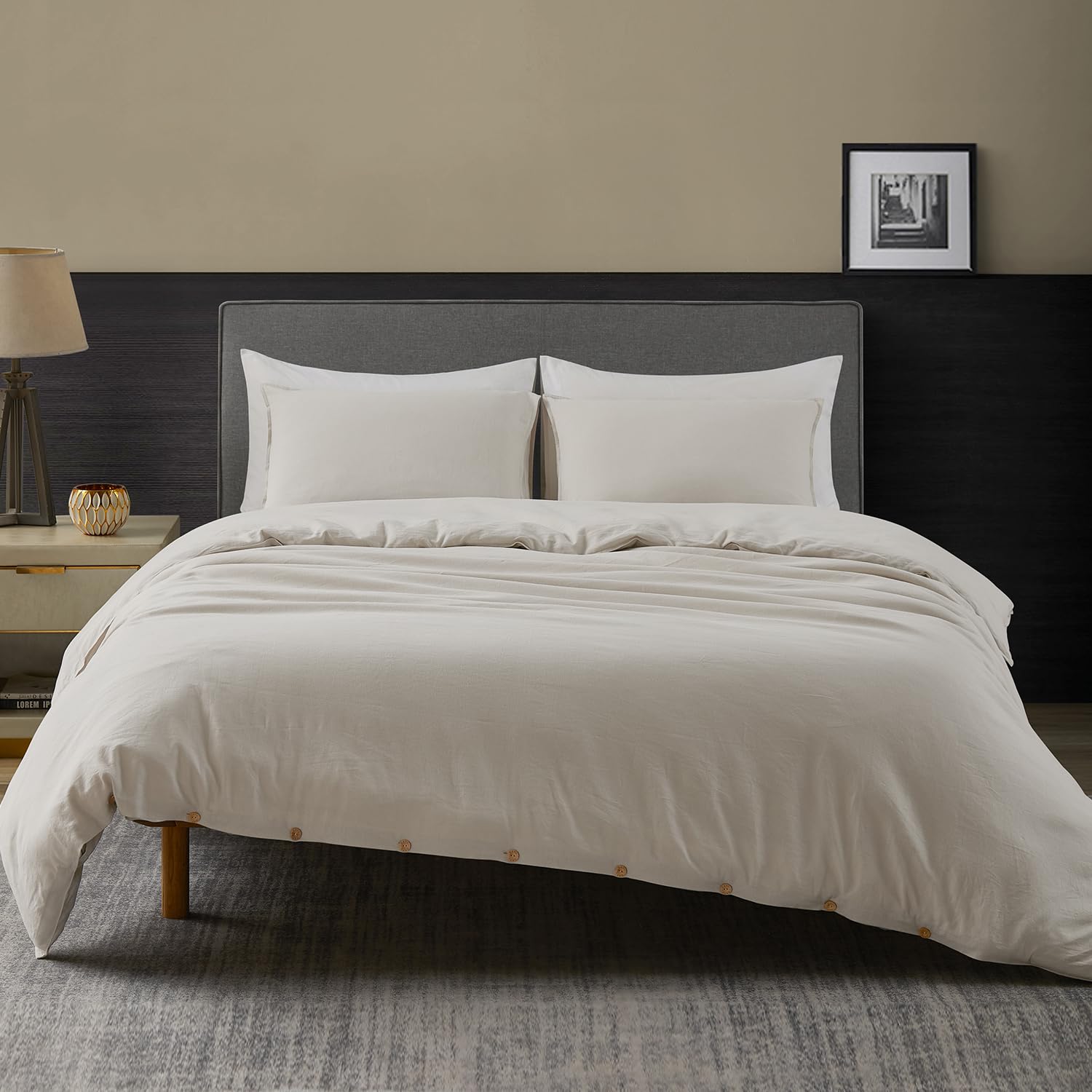 Premium Washed Linen Duvet Cover King Size - 3 Piece Lightweight Hypoallergenic Bedding Set with Button Closure & 8 Corner Ties (Linen Cotton Blend) - Perfect for Cozy Bedrooms, Guest Rooms & Airbnbs