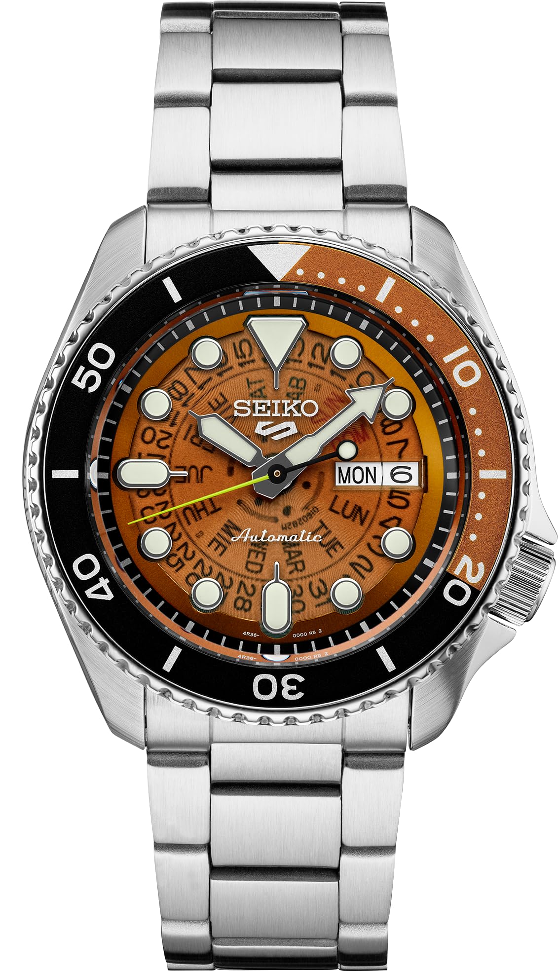 Seiko 5 Sports Automatic Men's Watch with Day/Date Calendar, LumiBrite Hands & Markers, Rotating Bezel - 100m Water Resistant - Perfect for Diving, Swimming & Everyday Wear