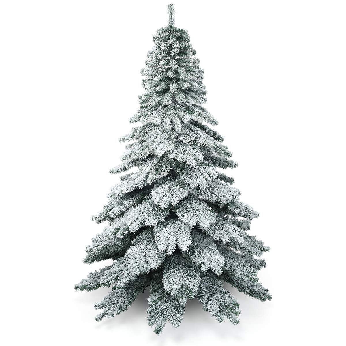 Goplus 7.5FT Snow Flocked Artificial Christmas Tree | Hinged Alaskan Pine Xmas Tree with Metal Stand | 100% PVC Material | Indoor & Outdoor Holiday Decor for Home, Office, and Party Decorations