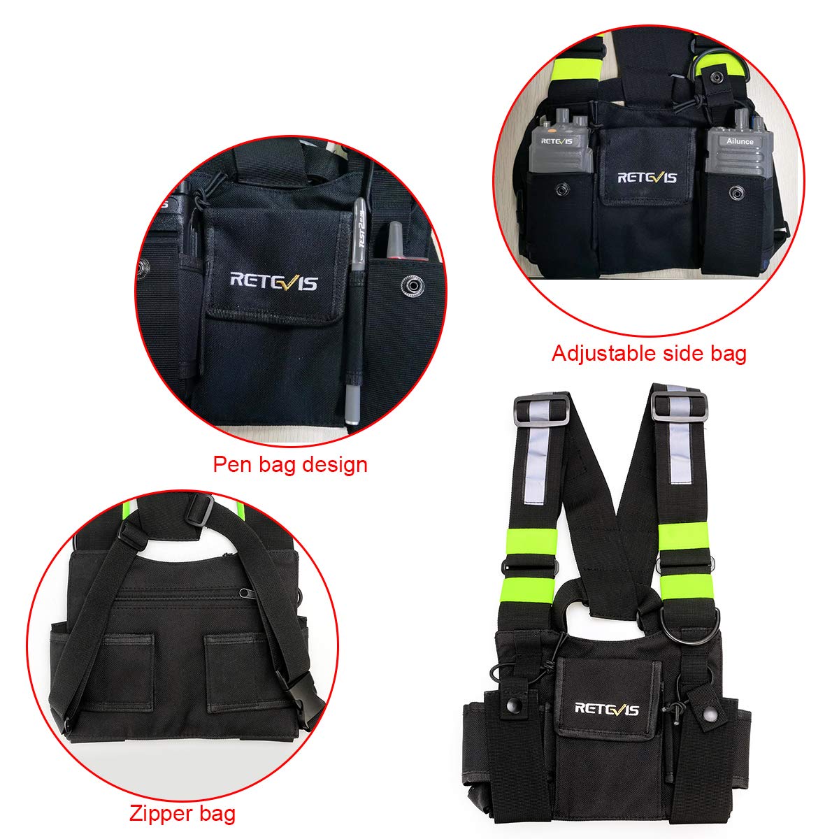 Retevis HB02 Universal Radio Chest Harness - Compatible with H-777, RT27, RT22, RT15, RT19, RB17, RT17, RT67 Two-Way Radios - Durable Tactical Bag with Front Pouches & Zipper Pocket (1 Pack) - Ideal for Security, Construction, and Outdoor Adventures