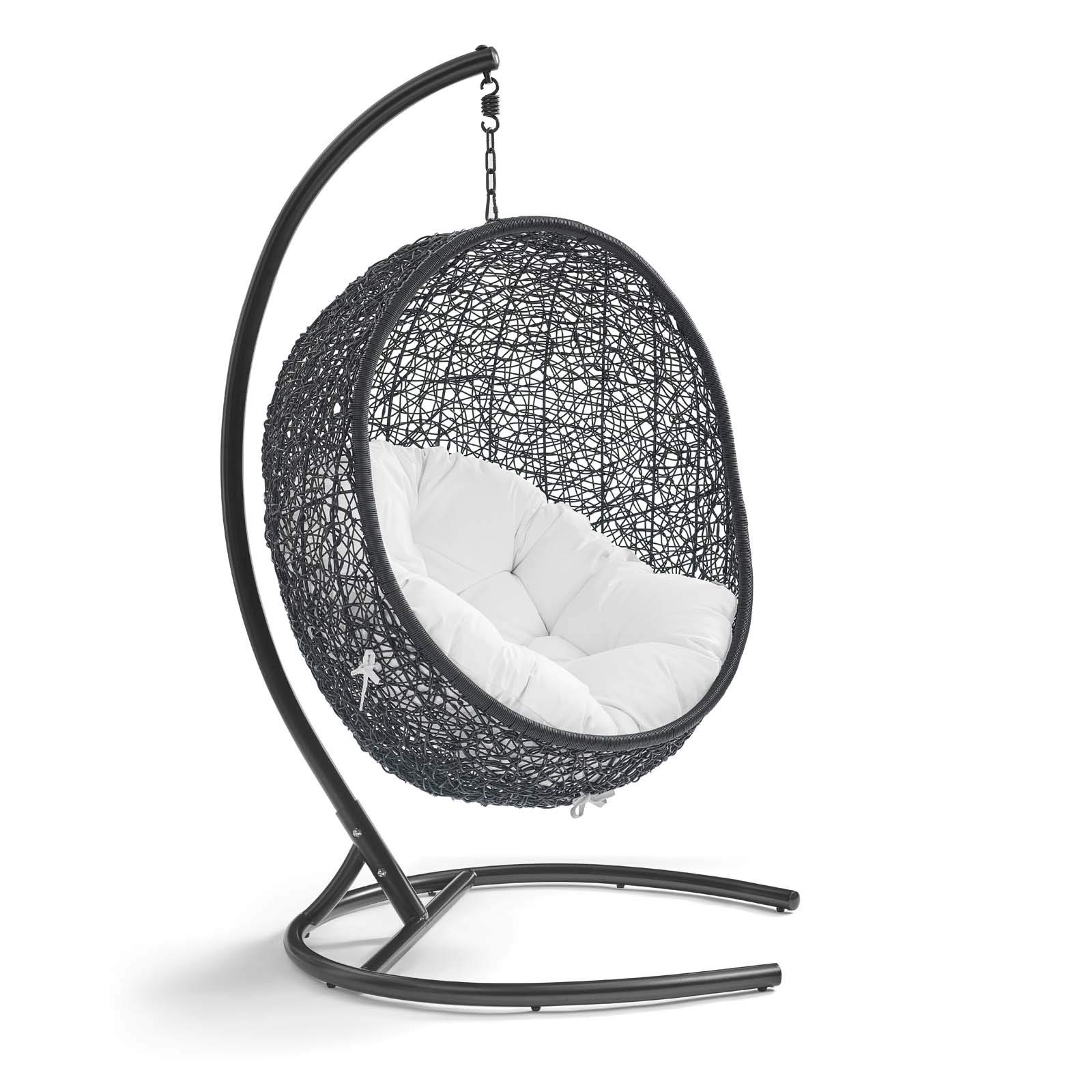 Modway Encase White Wicker Rattan Egg Swing Chair with Stand - Outdoor Patio Lounge Chair for Garden, Porch, Backyard & Poolside Relaxation