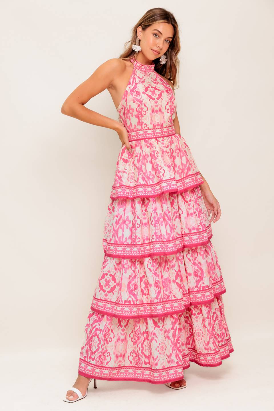 MALLORY Women's Printed Maxi Dress - Fuchsia & Ivory Floral Summer Dress for Beach, Vacation & Casual Wear