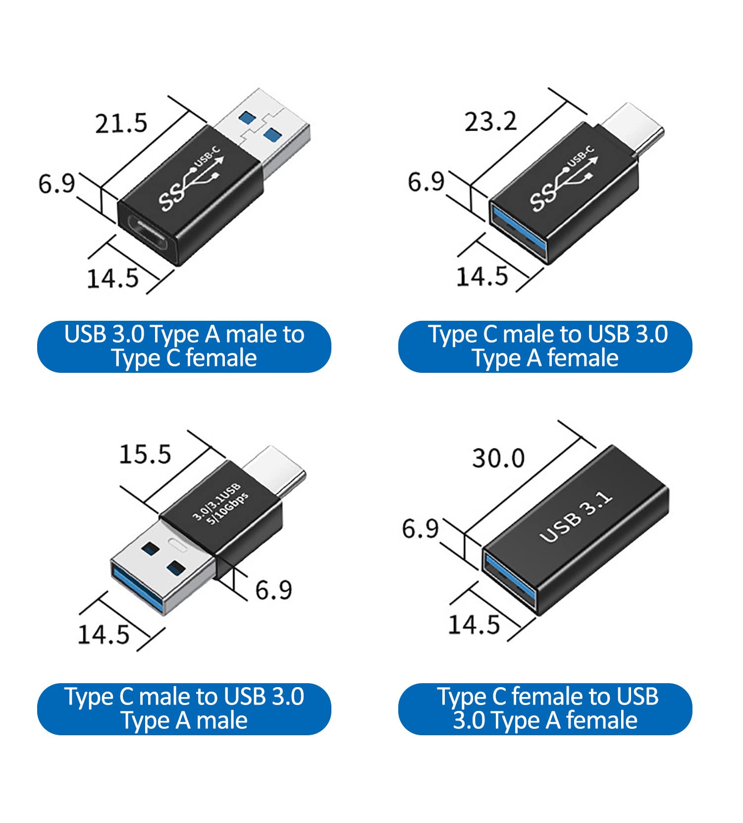 USB C to USB A Adapter 3 Pack - Type C Male to USB 3.0 Female OTG Converter - Compatible with MacBook, Samsung Galaxy, iPhone 15 - Perfect for Data Transfer & Charging