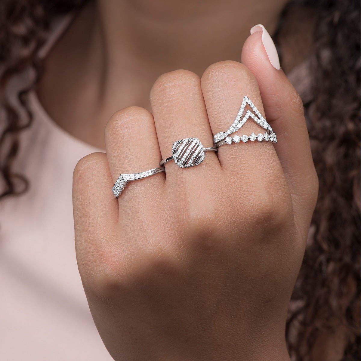 14k White Gold Diamond Chevron Eternity Wedding Band for Women - Stackable Ring for Bridal, Anniversary & Special Occasions