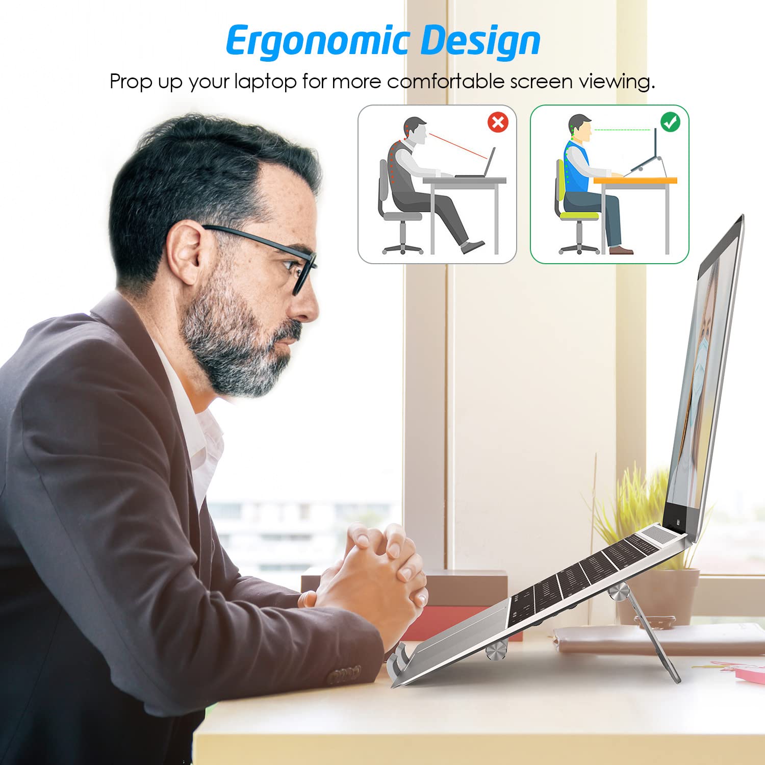 WixGear 3-in-1 Adjustable Laptop Stand Riser & Holder - Portable Foldable Computer Stand for MacBook, iPad, Notebook - Perfect for Home Office, Travel & Workspace Ergonomics