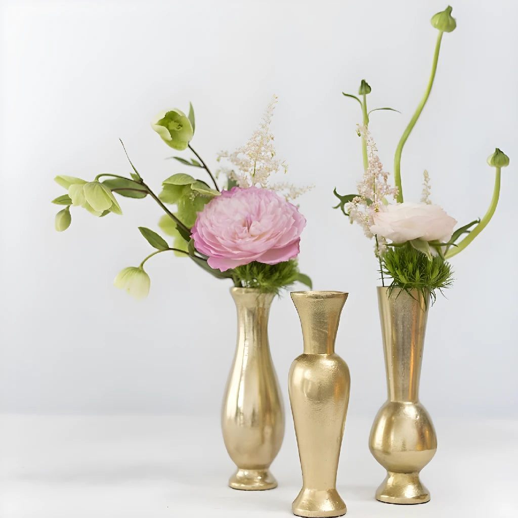 Antique Gold Finish Bud Vase Set - Elegant Floral Arrangement for Home Decor, Wedding Centerpieces & Tabletop Displays
