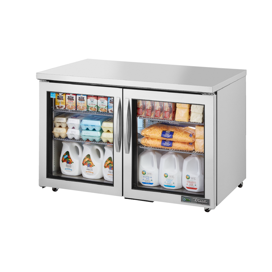 48 Inch ADA Compliant Undercounter Refrigerator with 2 Glass Doors - Commercial Kitchen, Bar, Restaurant & Office Use - True TUC 48G ADA HC FGD01