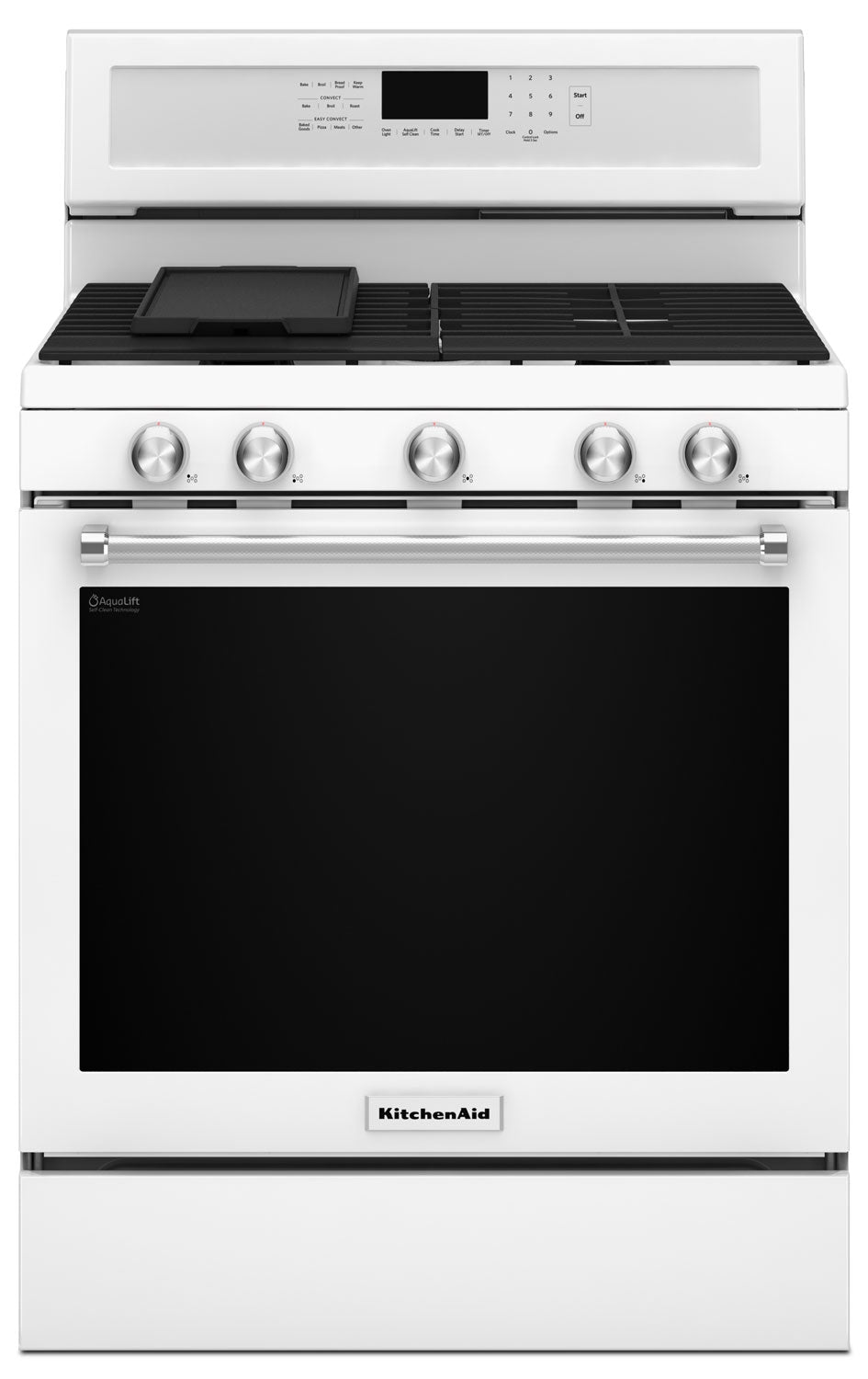KitchenAid KFGG500EWH 30-Inch 5.8 Cu. Ft. Freestanding Gas Range - White | Professional Style Oven with 5 Sealed Burners & Convection Cooking | Perfect for Home Chefs & Modern Kitchens