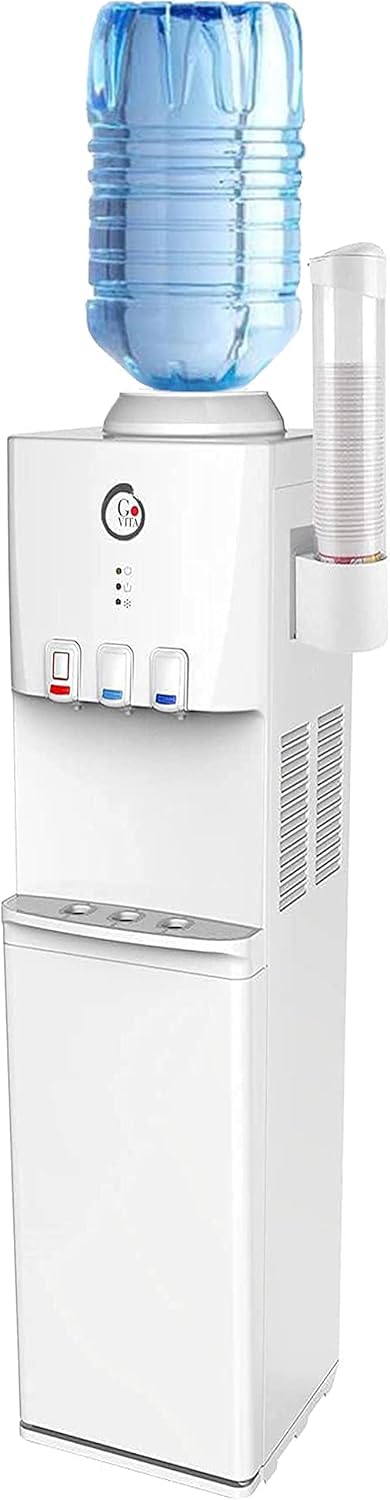 Cold and Hot Water Dispenser with Mini Beverage Fridge - Freestanding Floor Model with Cabinet - Perfect for Offices, Homes, and Restaurants