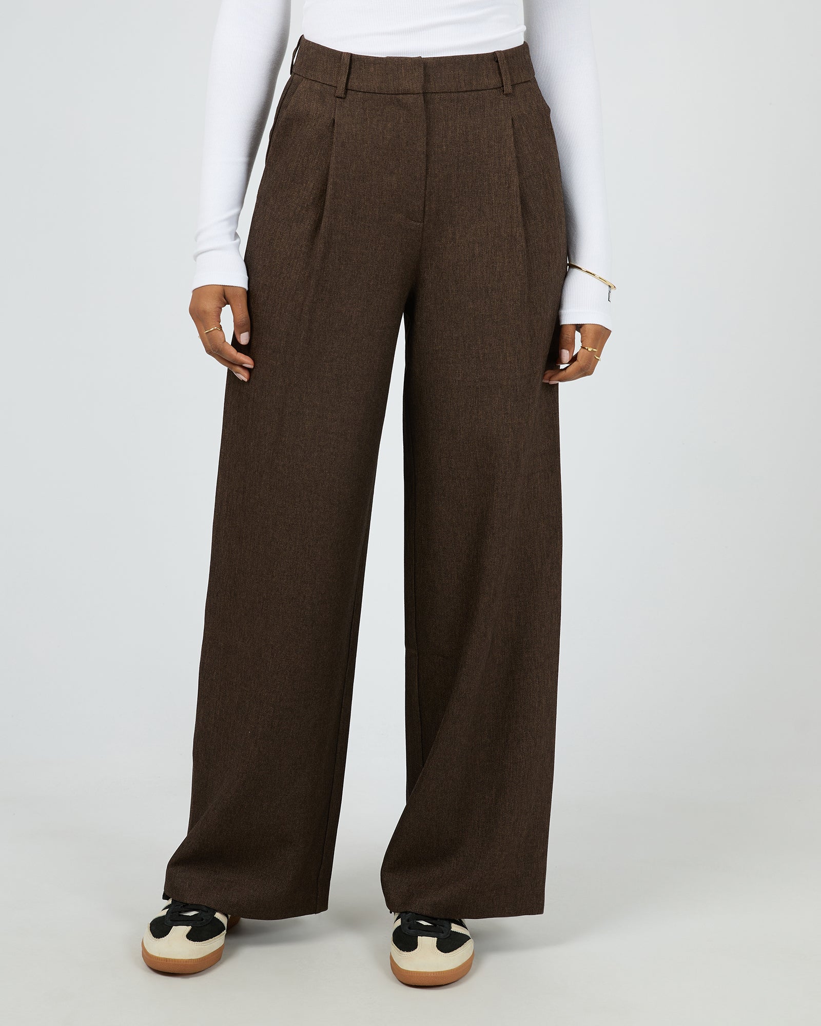 All About Eve Romy Wide Leg Pants for Women - Comfortable High Waisted Brown Trousers | Perfect for Office, Casual Wear & Travel