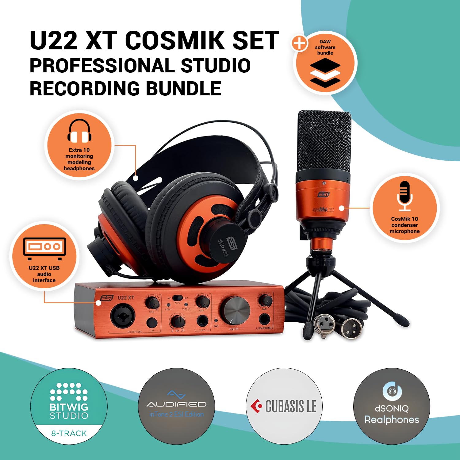 U22 XT cosMik Complete Recording Studio Bundle - Professional Audio Interface, Microphone, Headphones & Software for Music Production, Podcasting & Home Studio Recording