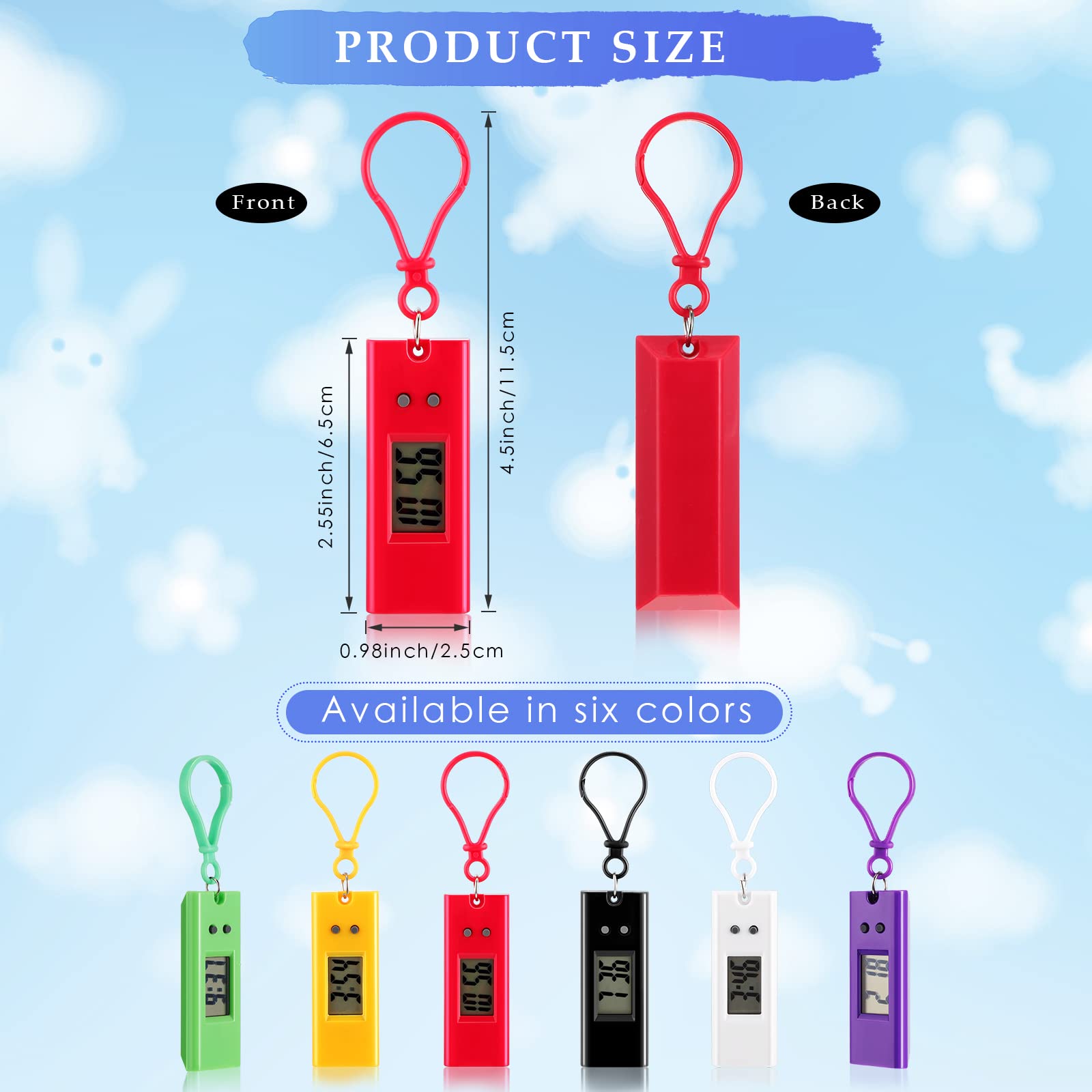 6-Piece Digital Clip-On Pocket Watch Set - Lightweight Portable Keychain Watch for Kids, Students & Outdoor Sports - Perfect for Backpacks, Hiking & School Activities