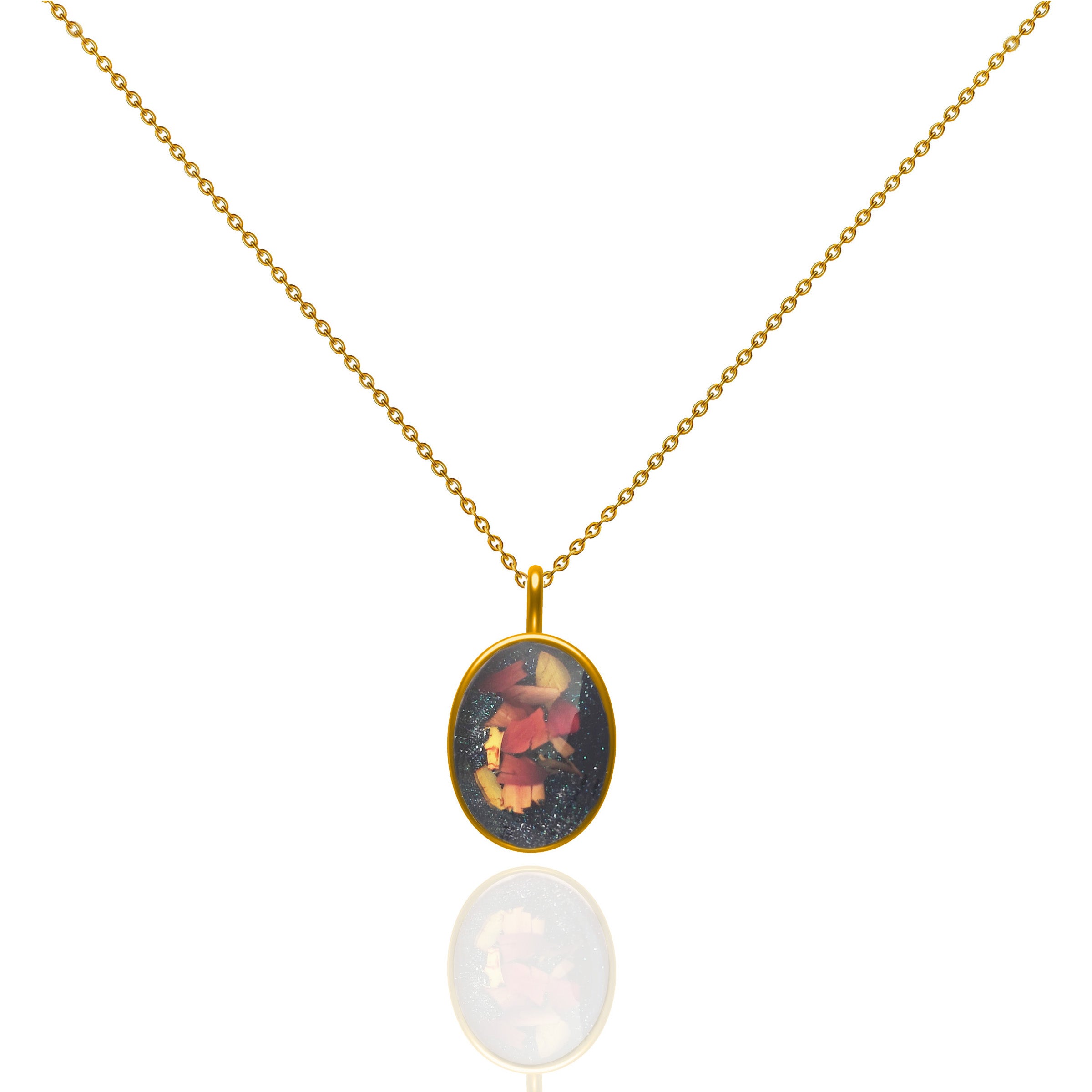 Elegant Solid Gold Oval Dried Flower Necklace for Weddings, Funerals & Special Occasions - Perfect Bridal Jewelry, Memorial Gift & Keepsake