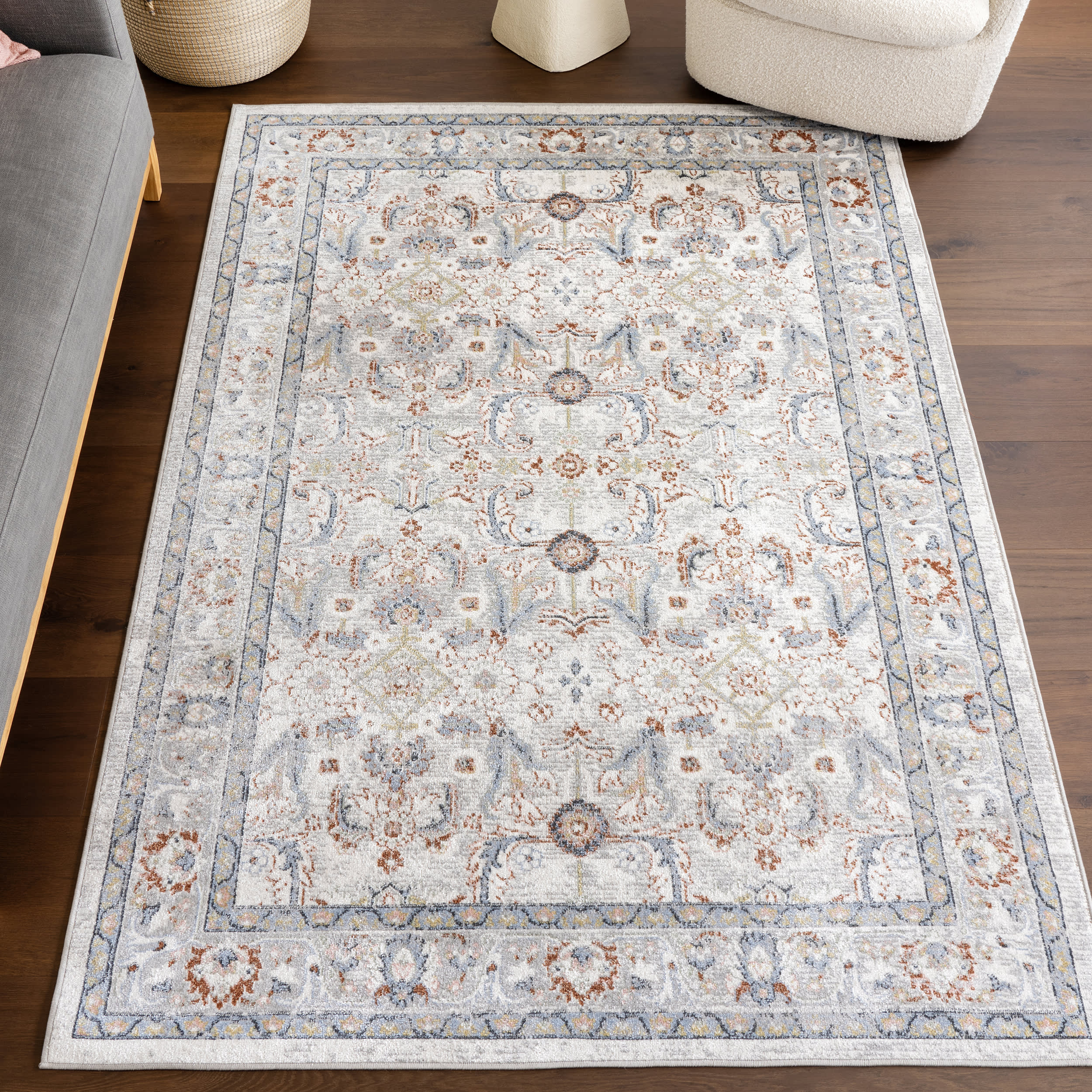 Brooklynn Floral Medallion Washable Rug in Rust - Stylish & Durable Non-Slip Area Rug for Living Room, Bedroom, or Entryway Decor