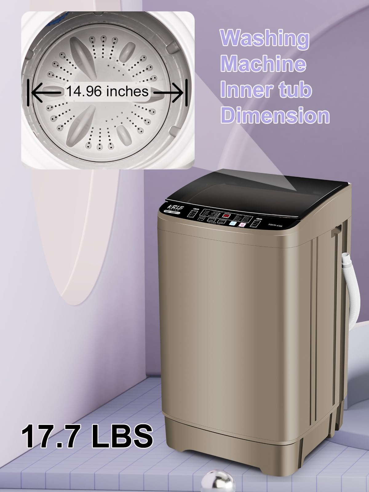 Full-Automatic Compact Washing Machine with Drain Pump - 17.7 lbs Capacity, 10 Wash Programs & 8 Water Levels - Perfect for Apartments, Dorms, RVs, Camping & Small Spaces - Gold Color