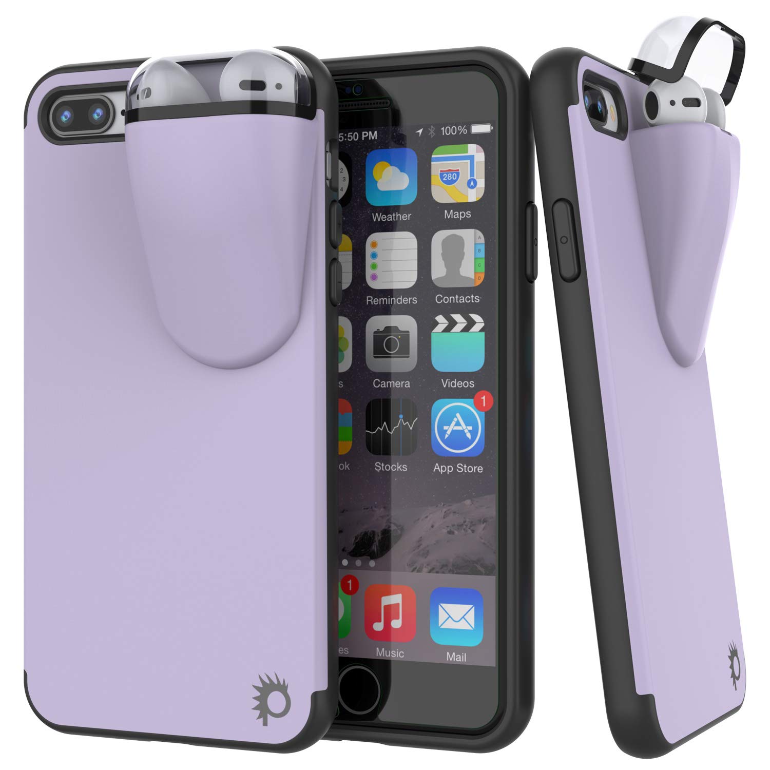 Punkcase iPhone 8 Plus Case with AirPods Holder - Slim & Durable 2-in-1 Protective Cover for iPhone 8 Plus (5.5 Inch) - Compatible with AirPods 1st & 2nd Generation - Purple | Perfect for Gym, Travel & Everyday Use