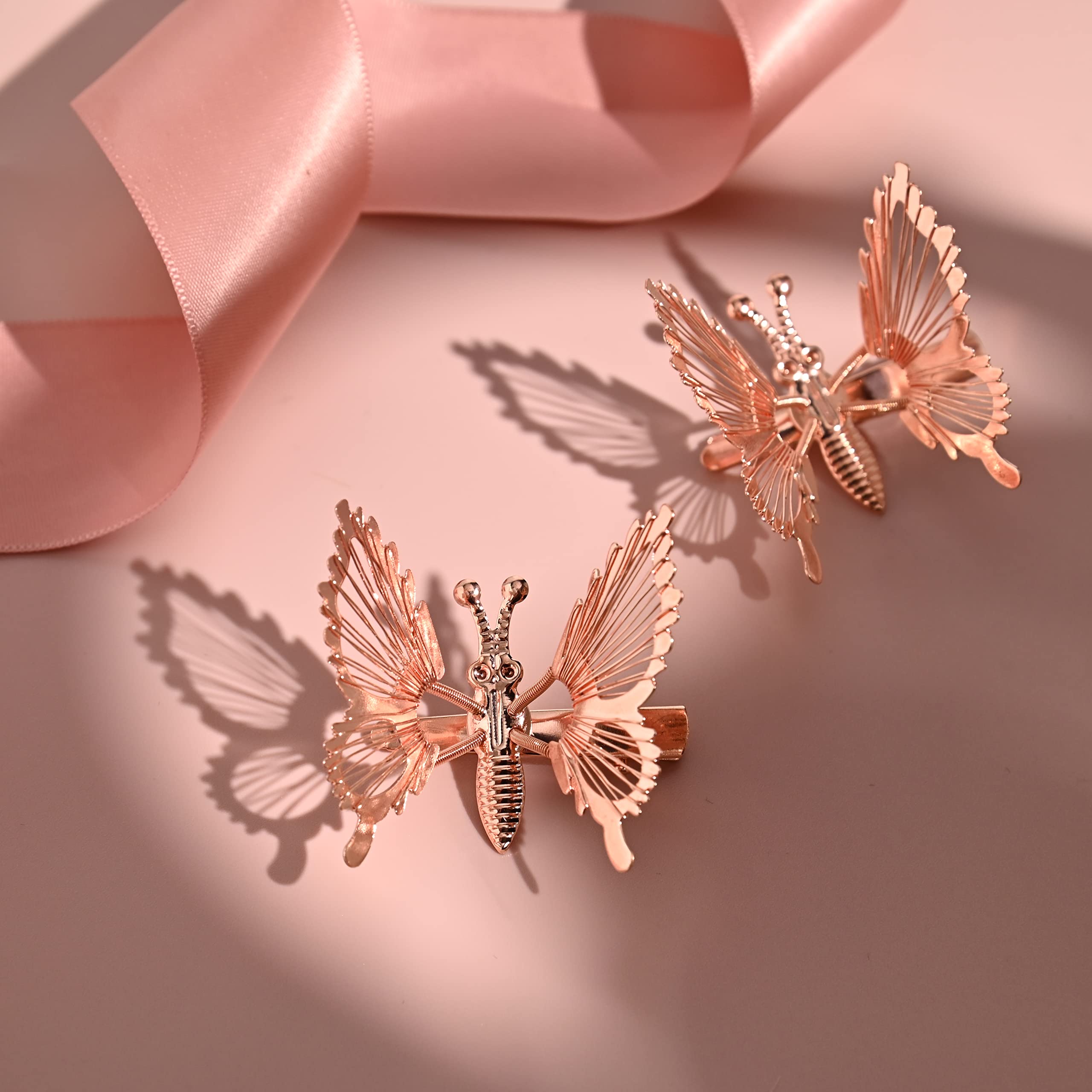 DEEKA 12 PCS 3D Metal Gold Butterfly Hair Clips with Moving Wings - Vintage 90s Hair Barrettes for Women and Girls (Rose Gold) - Perfect for Parties, Weddings, and Everyday Styling