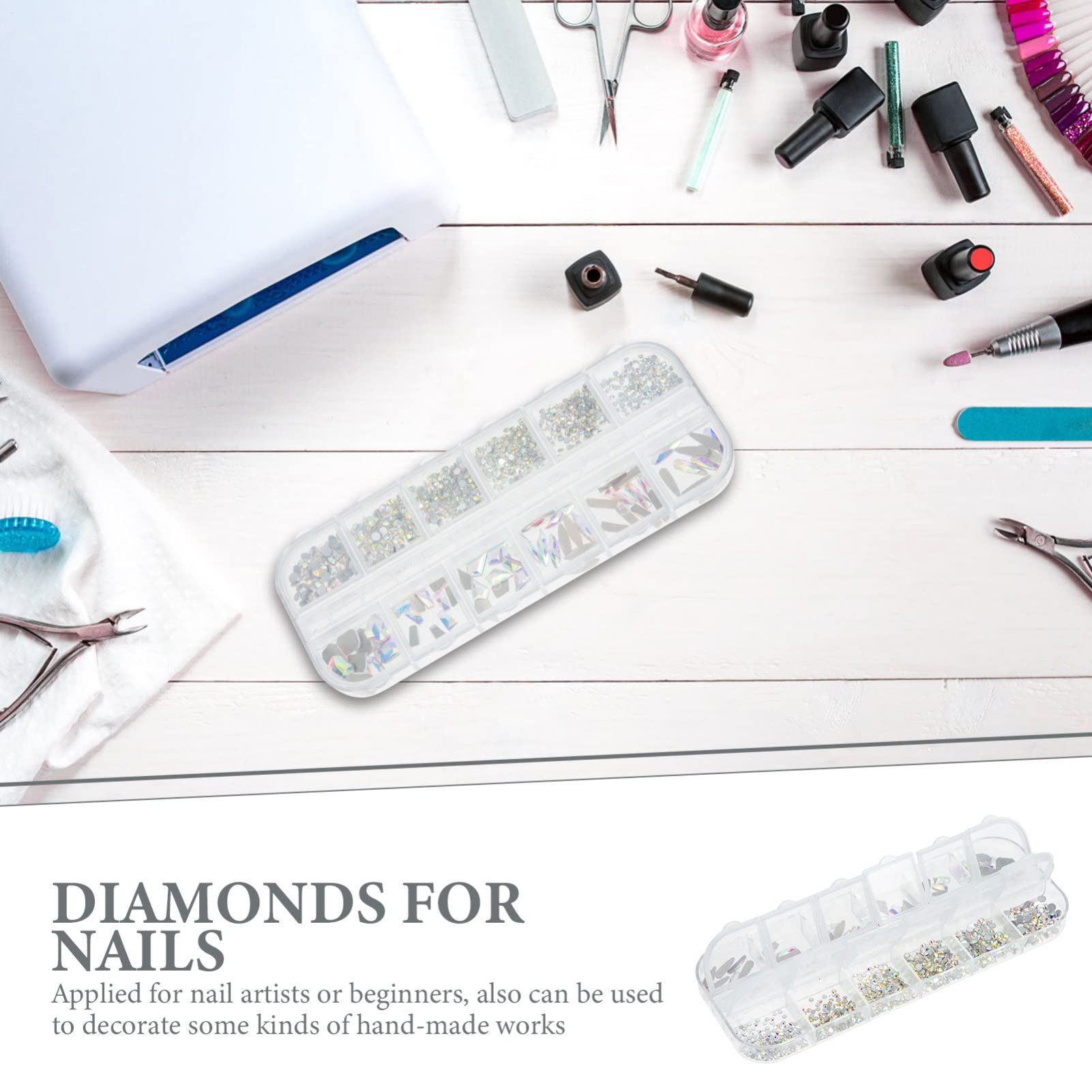 Lurrose 1 Box Nail Drill Gems - Glitter Rhinestones for Nails, Nail Art Studs & Craft Diamonds | Includes Craft Tweezers & Flash Glass | Perfect for DIY Nail Art, Manicures, Pedicures & Crafting Projects