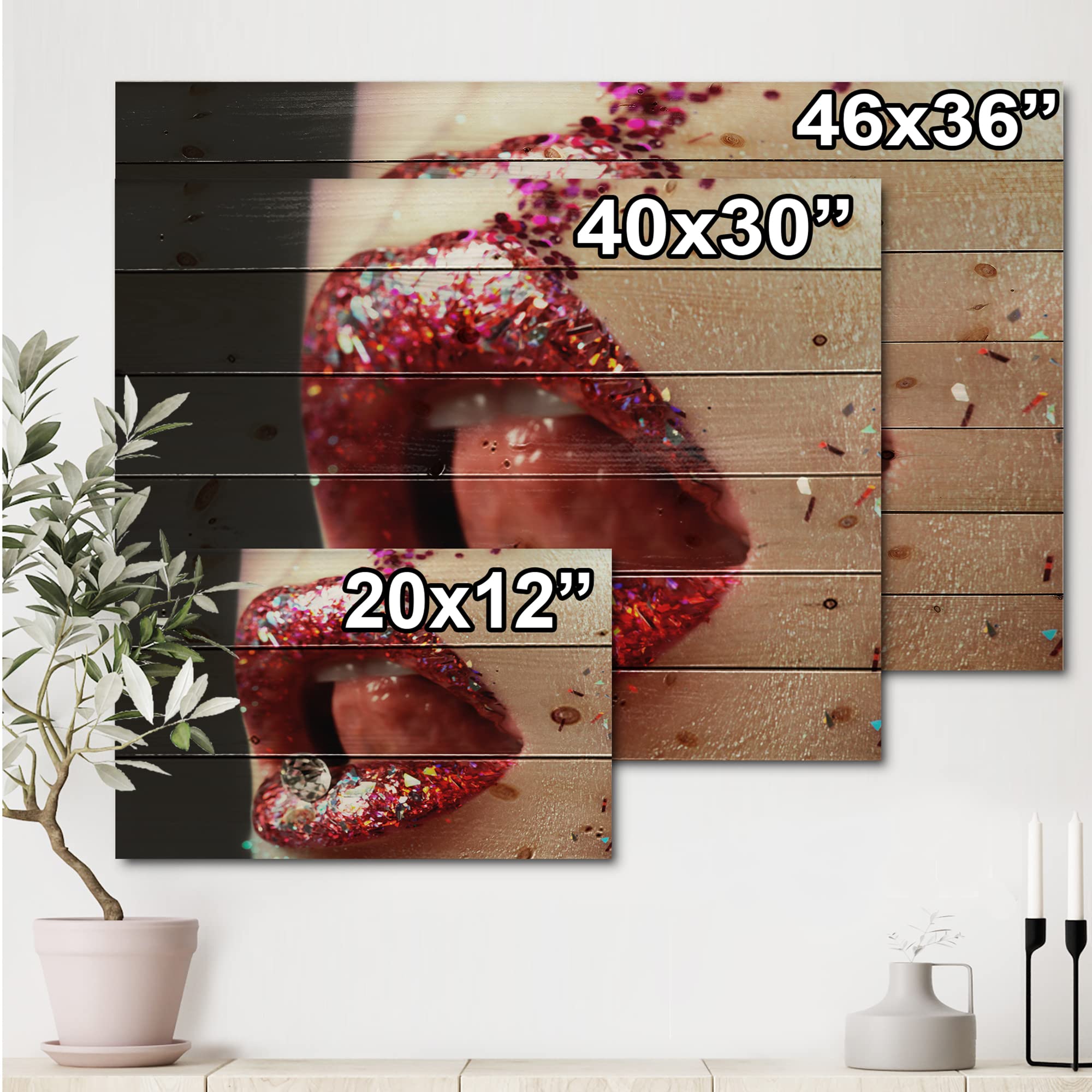 DesignQ Artistic Red Lips Makeup Wood Wall Art - Modern & Contemporary Large Pine Wood Wall Decor Panel - Perfect for Living Room, Bedroom, or Office Decoration