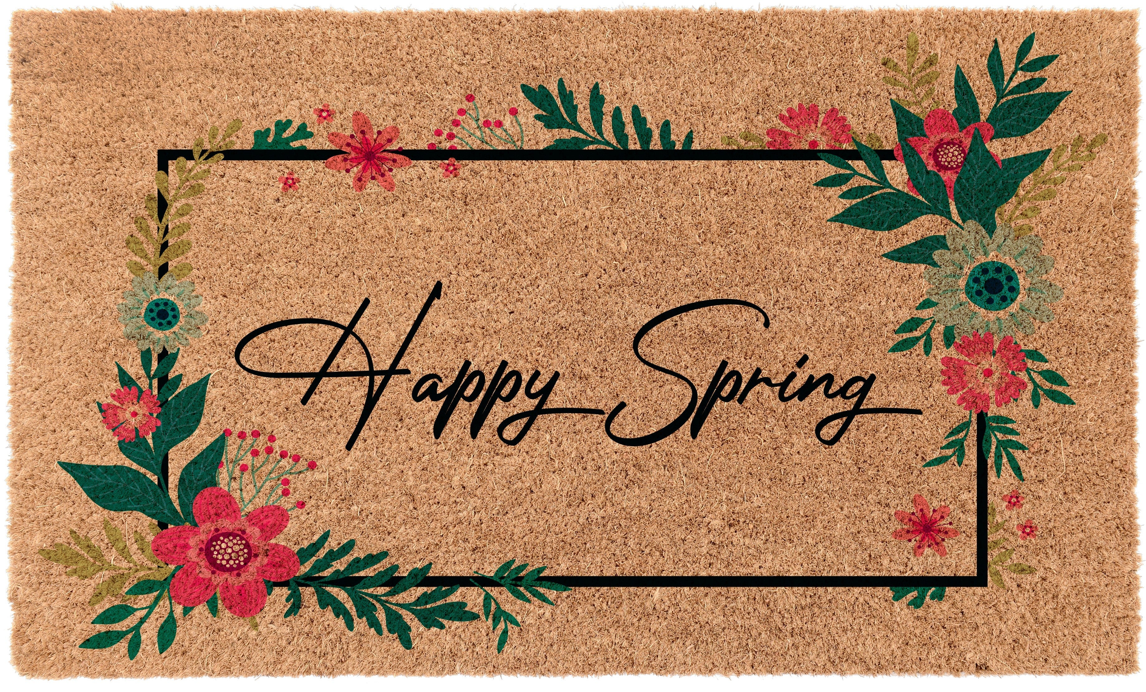 Happy Spring Bordered Floral Wreath - Elegant Home Door Decor for Easter, Mother's Day & Spring Celebrations
