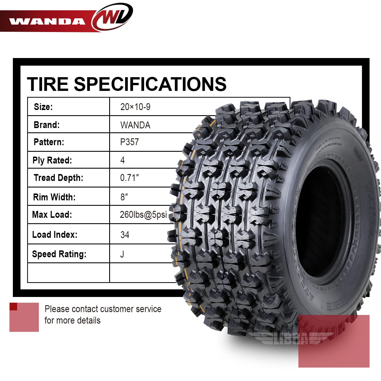 WANDA 2 Sport ATV Tires 20x10-9 20x10x9 - Compatible with Honda TRX 250R 300EX 450R ATC250R - Heavy Duty Rear GNCC Racing Tires for Off-Road, Trail Riding & Mud Terrain Performance