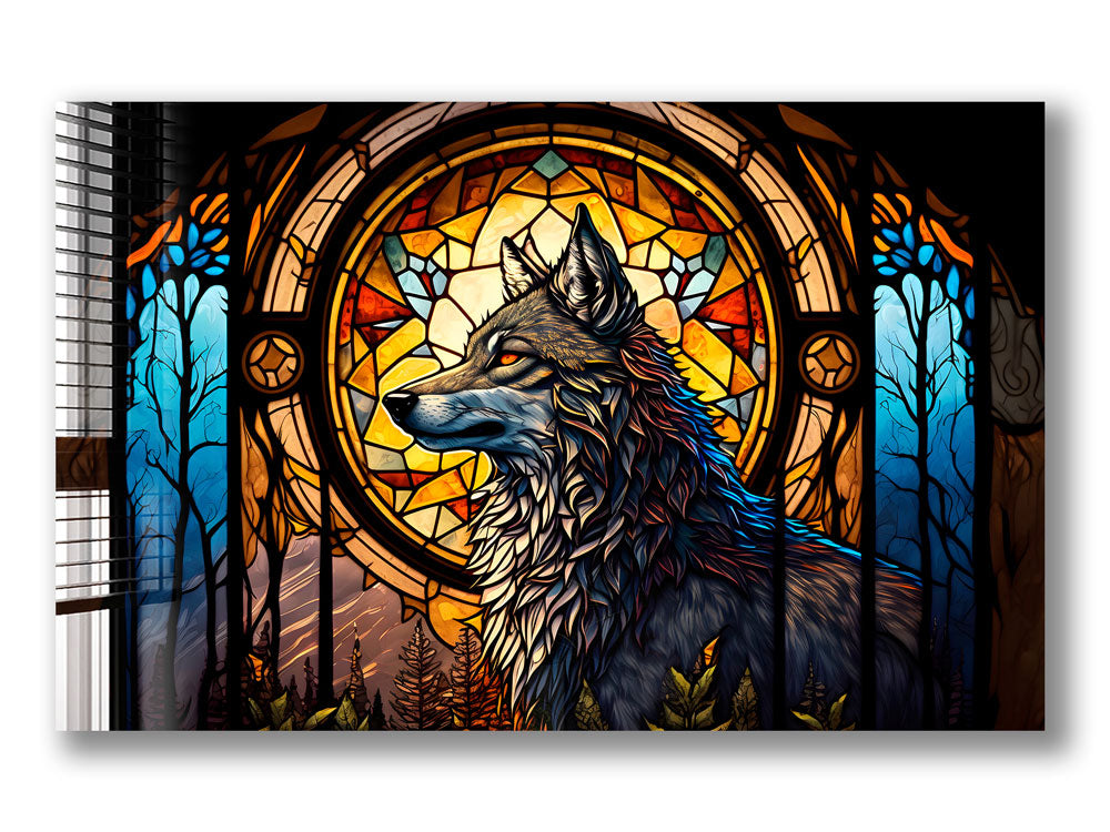 Wolf Stained Glass Window Film - Decorative Privacy Cling for Home & Office - Perfect for Bedroom, Bathroom, and Living Room Windows